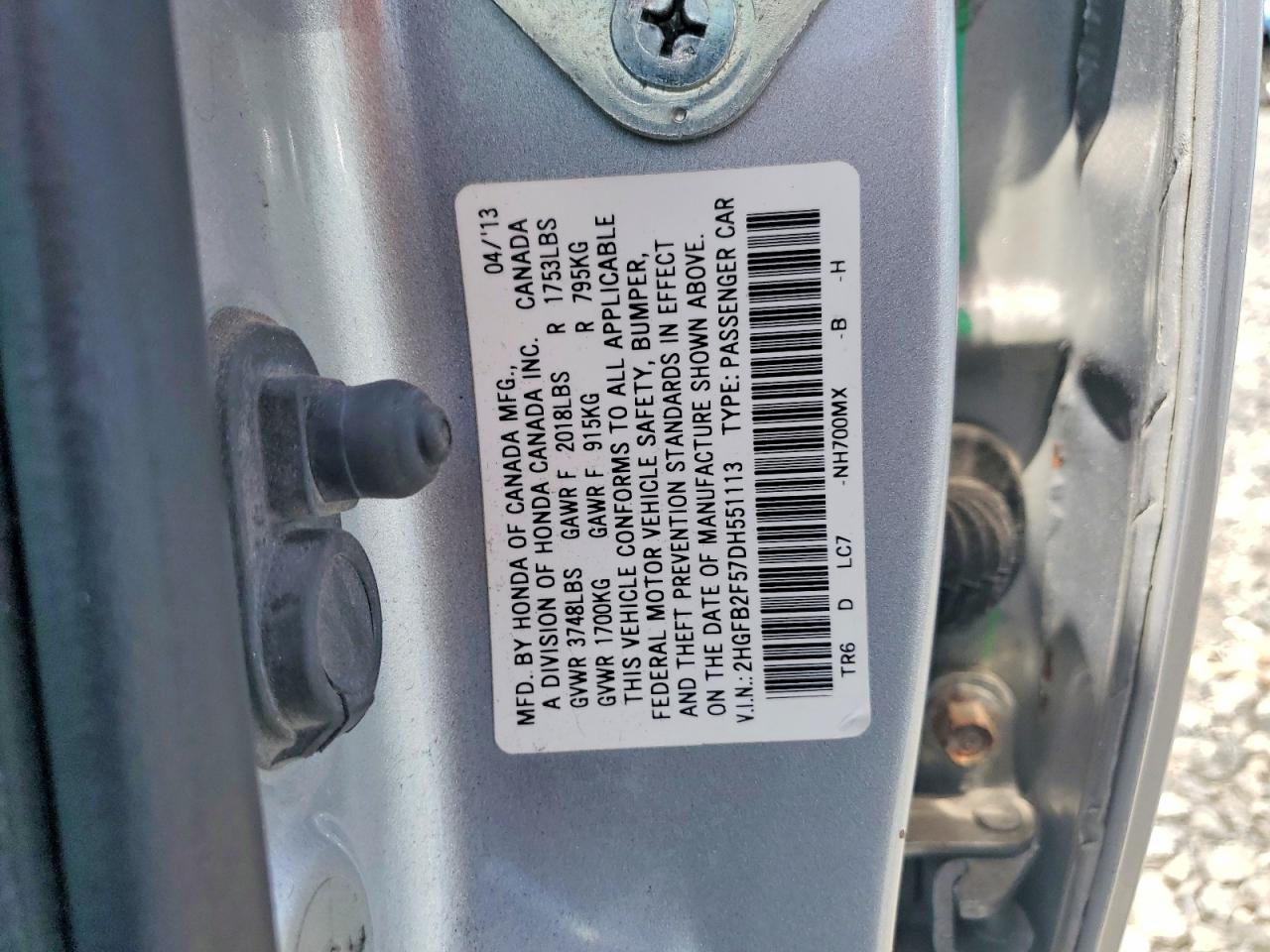 2013 Honda Civic Lx Silver vin: 2HGFB2F57DH551113