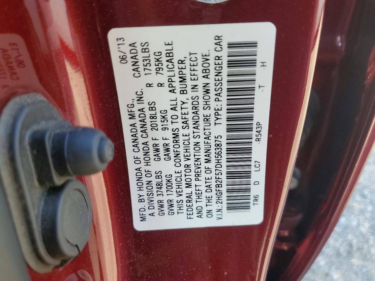 2013 Honda Civic Lx Burgundy vin: 2HGFB2F57DH563875