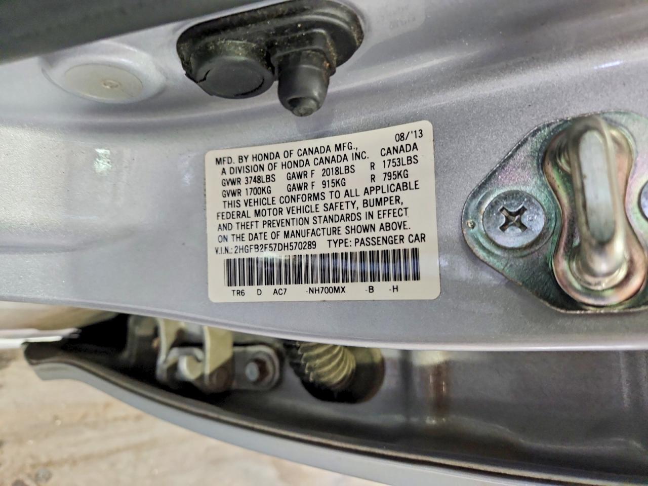 2013 Honda Civic Lx Silver vin: 2HGFB2F57DH570289