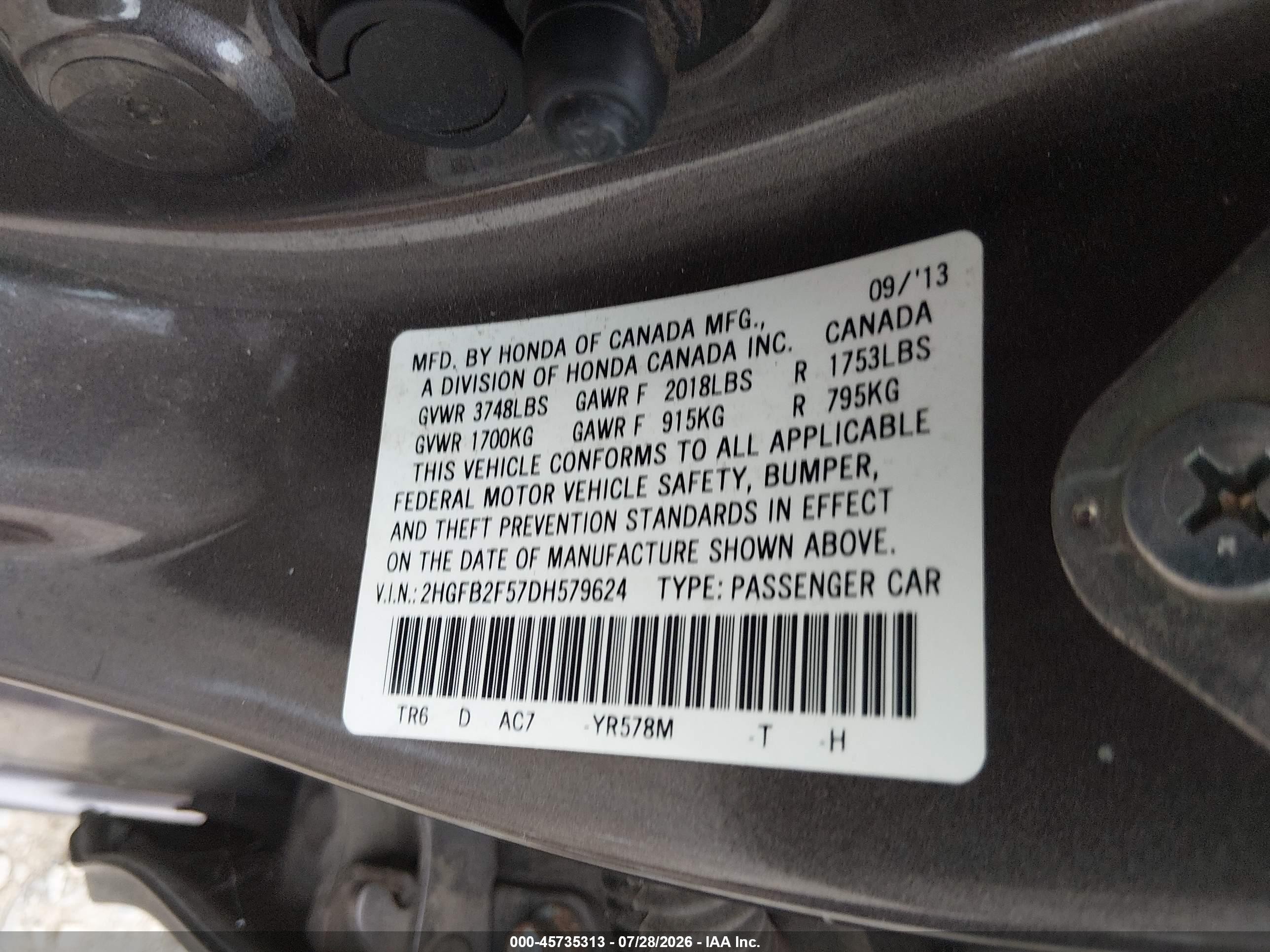 2013 Honda Civic Lx Pewter vin: 2HGFB2F57DH579624