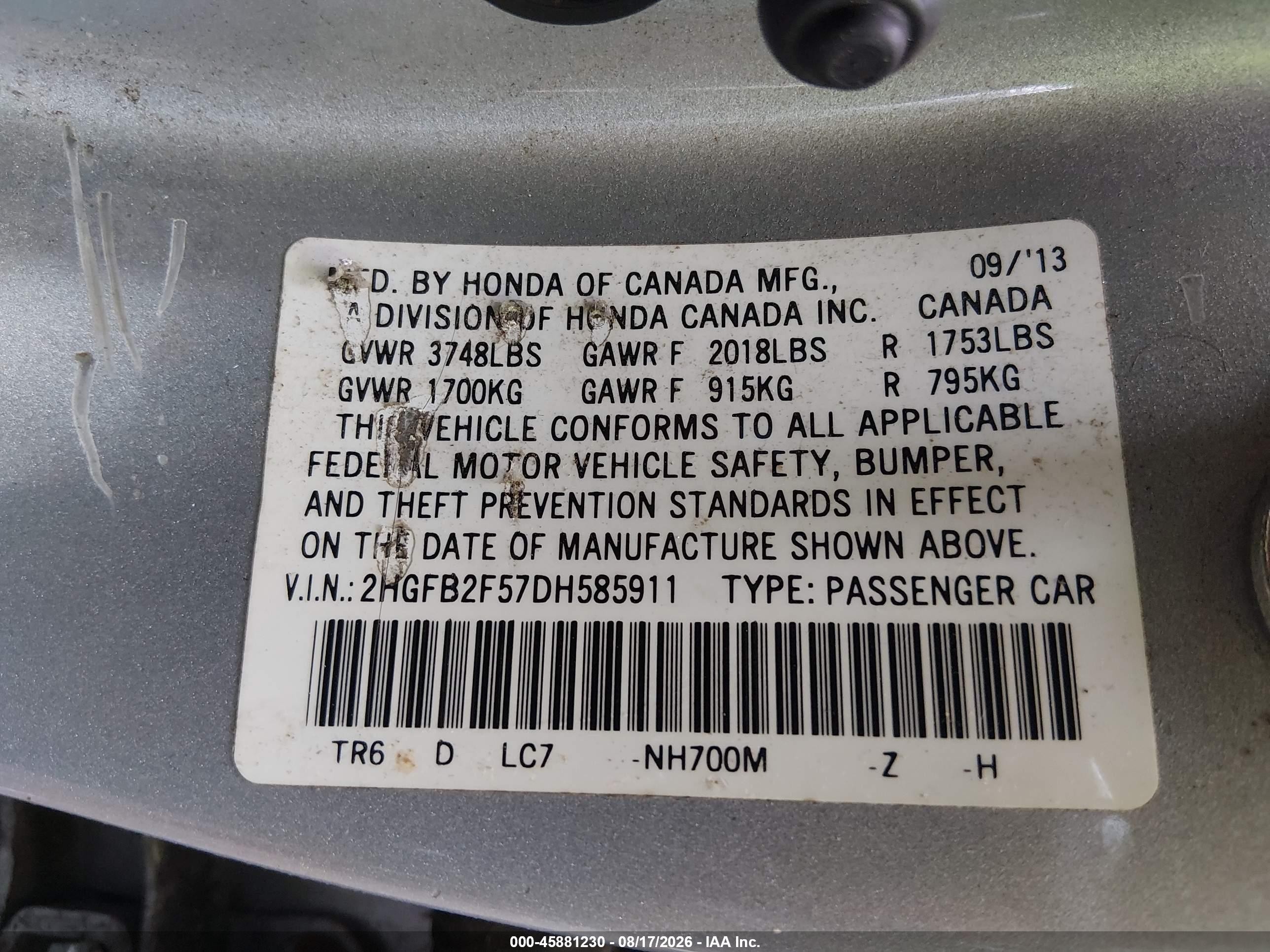 2013 Honda Civic Lx Серебряный vin: 2HGFB2F57DH585911