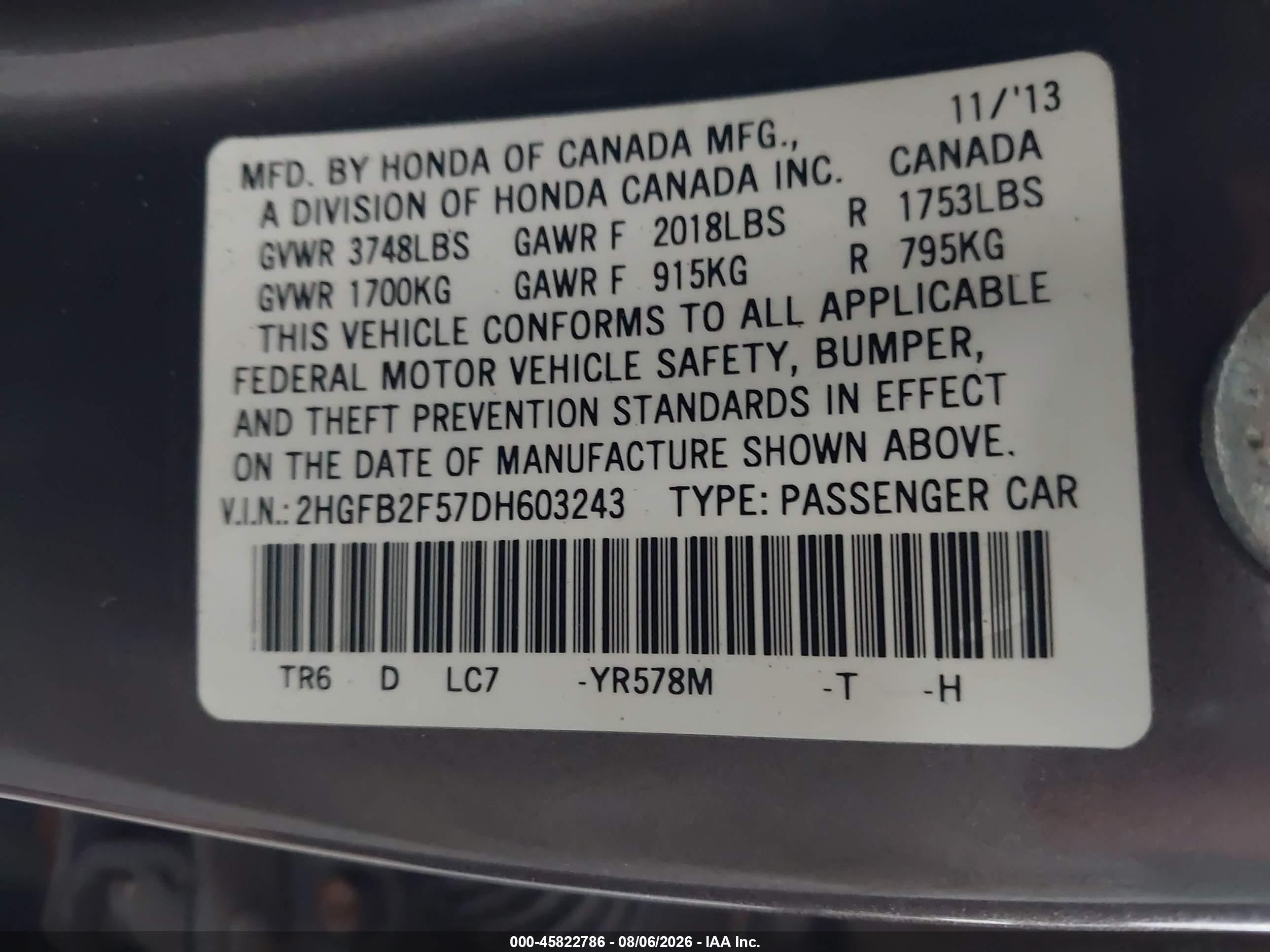 2013 Honda Civic Lx Brown vin: 2HGFB2F57DH603243