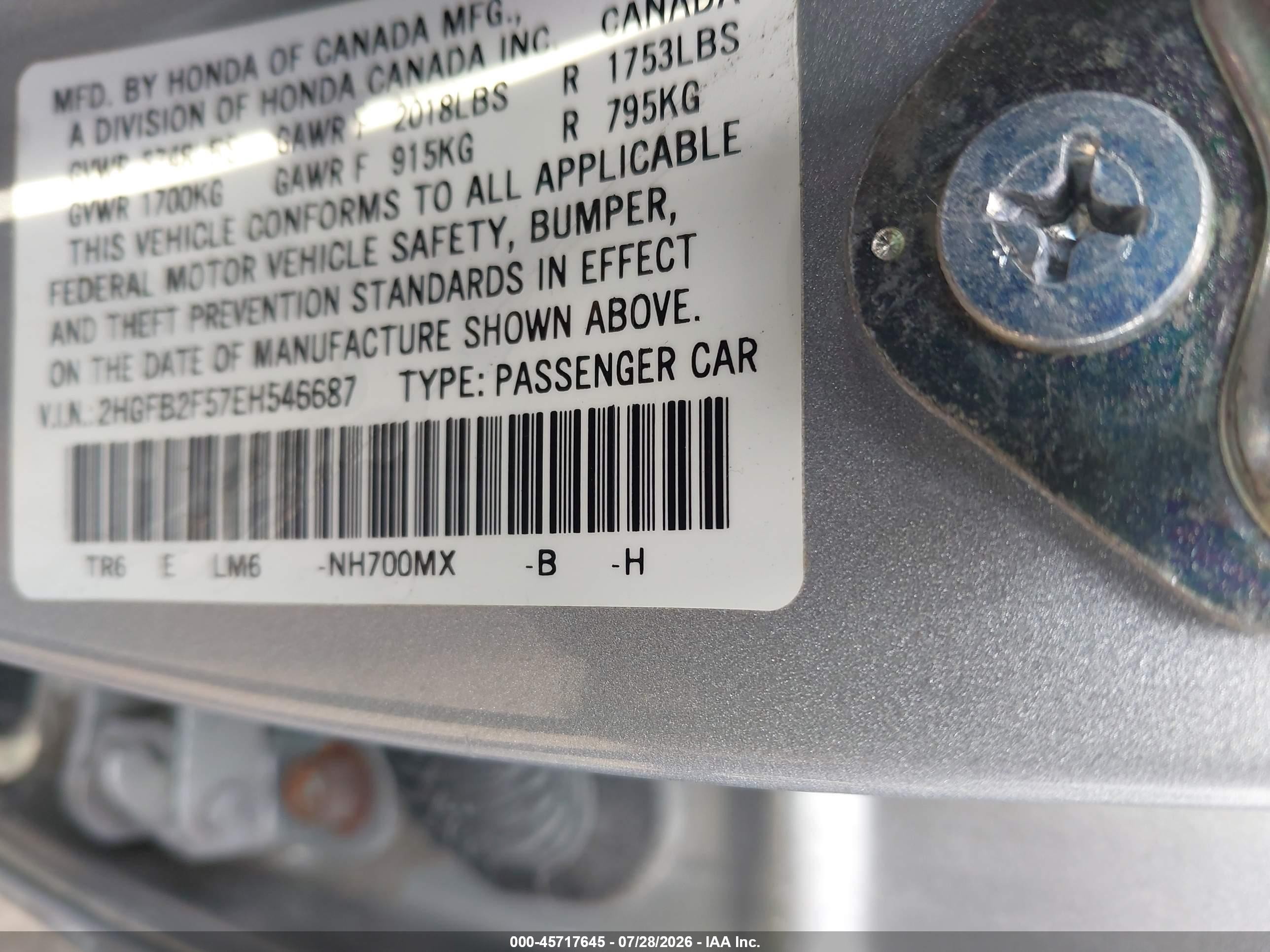 2014 Honda Civic Lx Silver vin: 2HGFB2F57EH546687