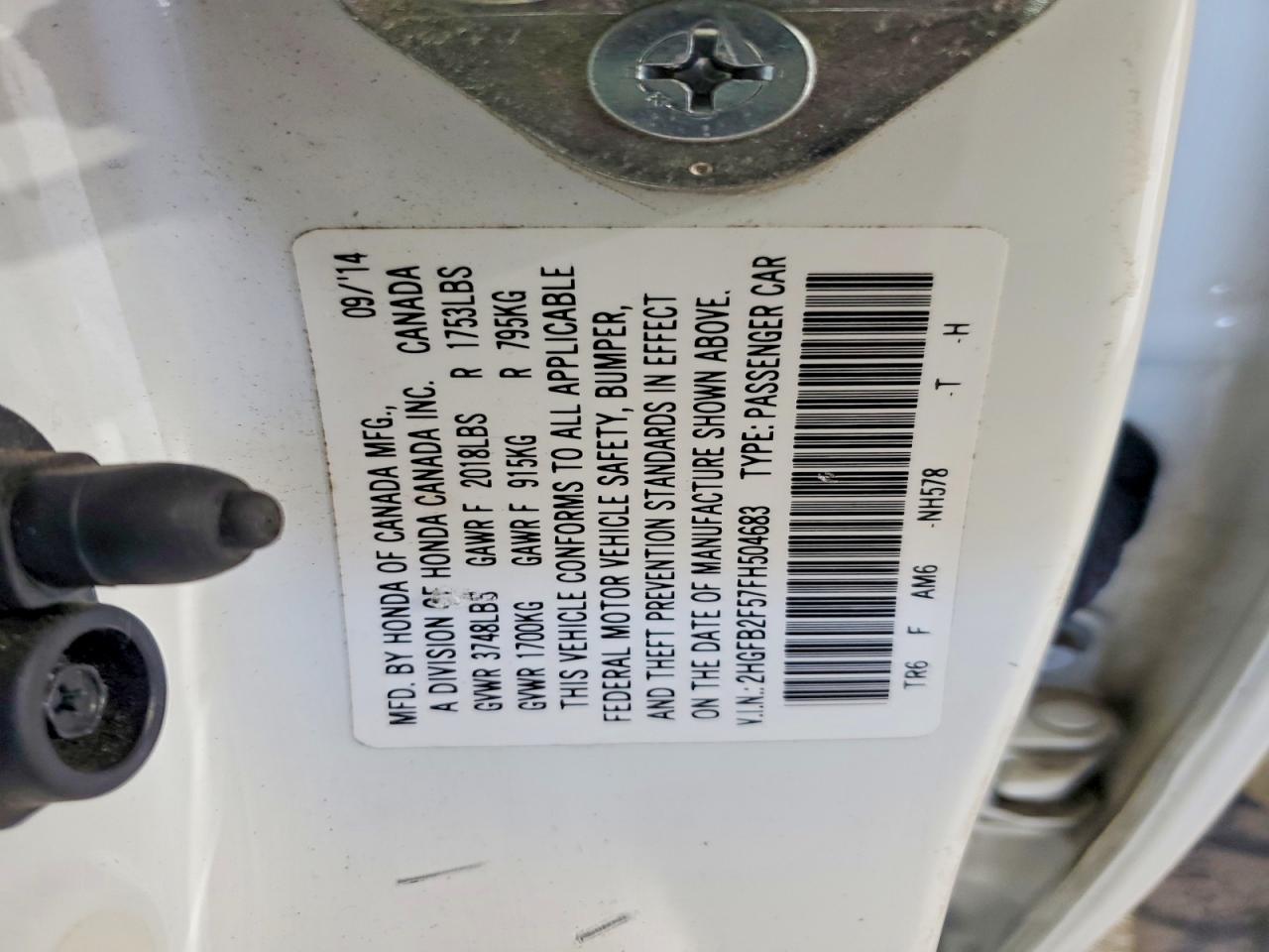 2015 Honda Civic Lx White vin: 2HGFB2F57FH504683