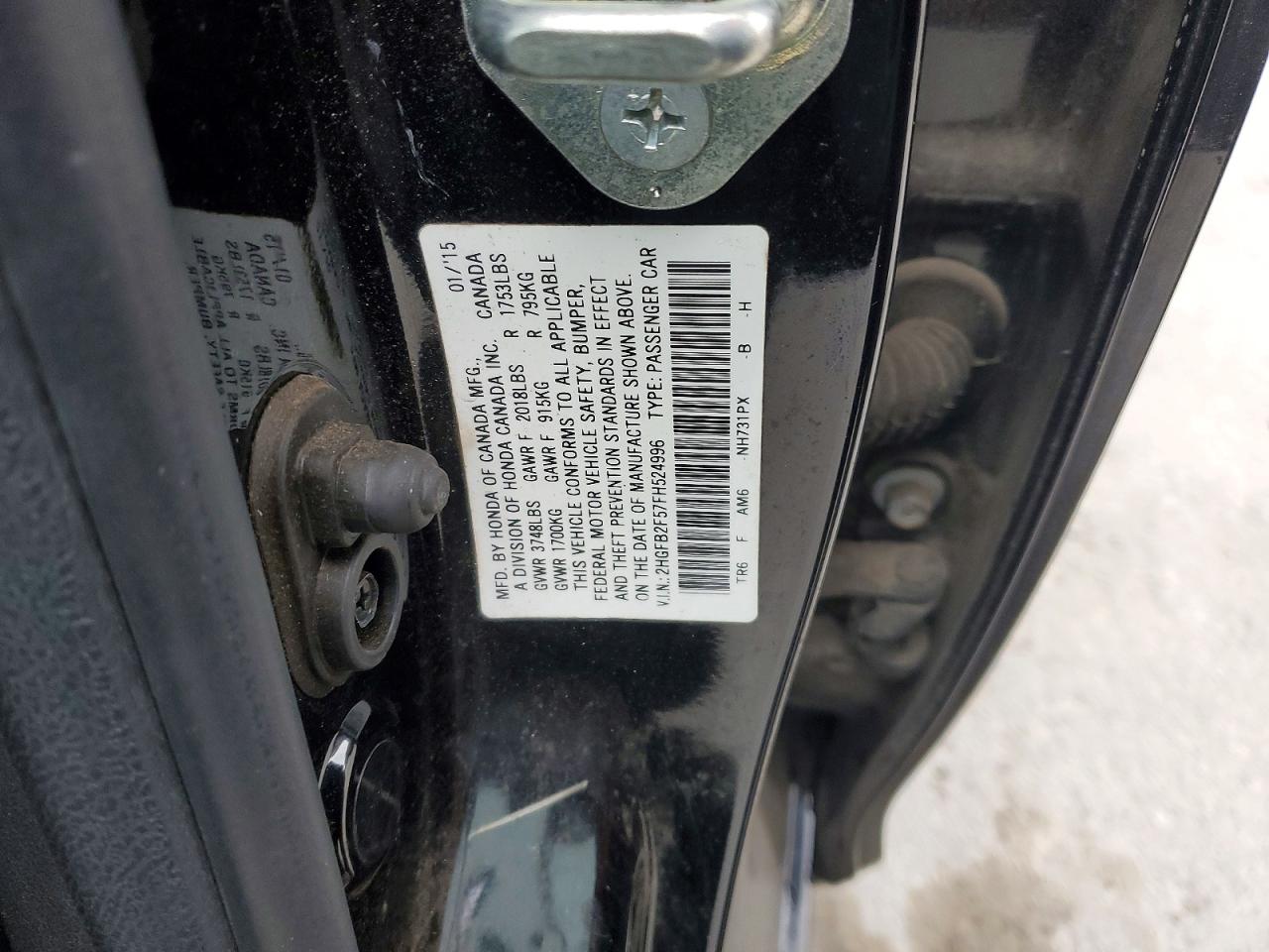 2015 Honda Civic Lx Черный vin: 2HGFB2F57FH524996