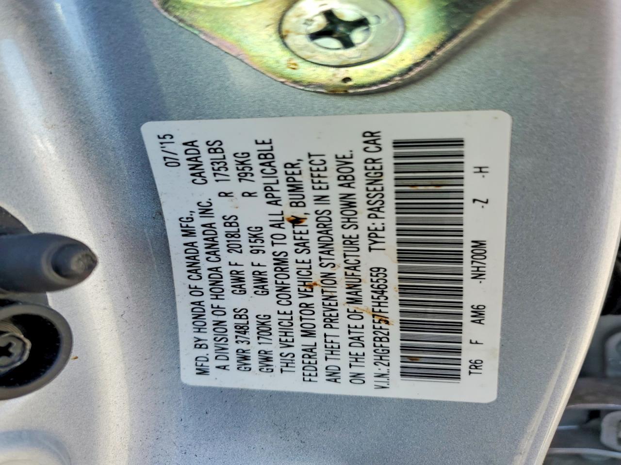 2015 Honda Civic Lx Silver vin: 2HGFB2F57FH546559