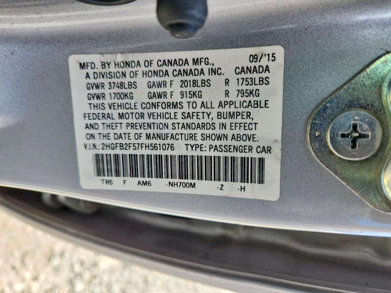 2015 Honda Civic Lx Серебряный vin: 2HGFB2F57FH561076