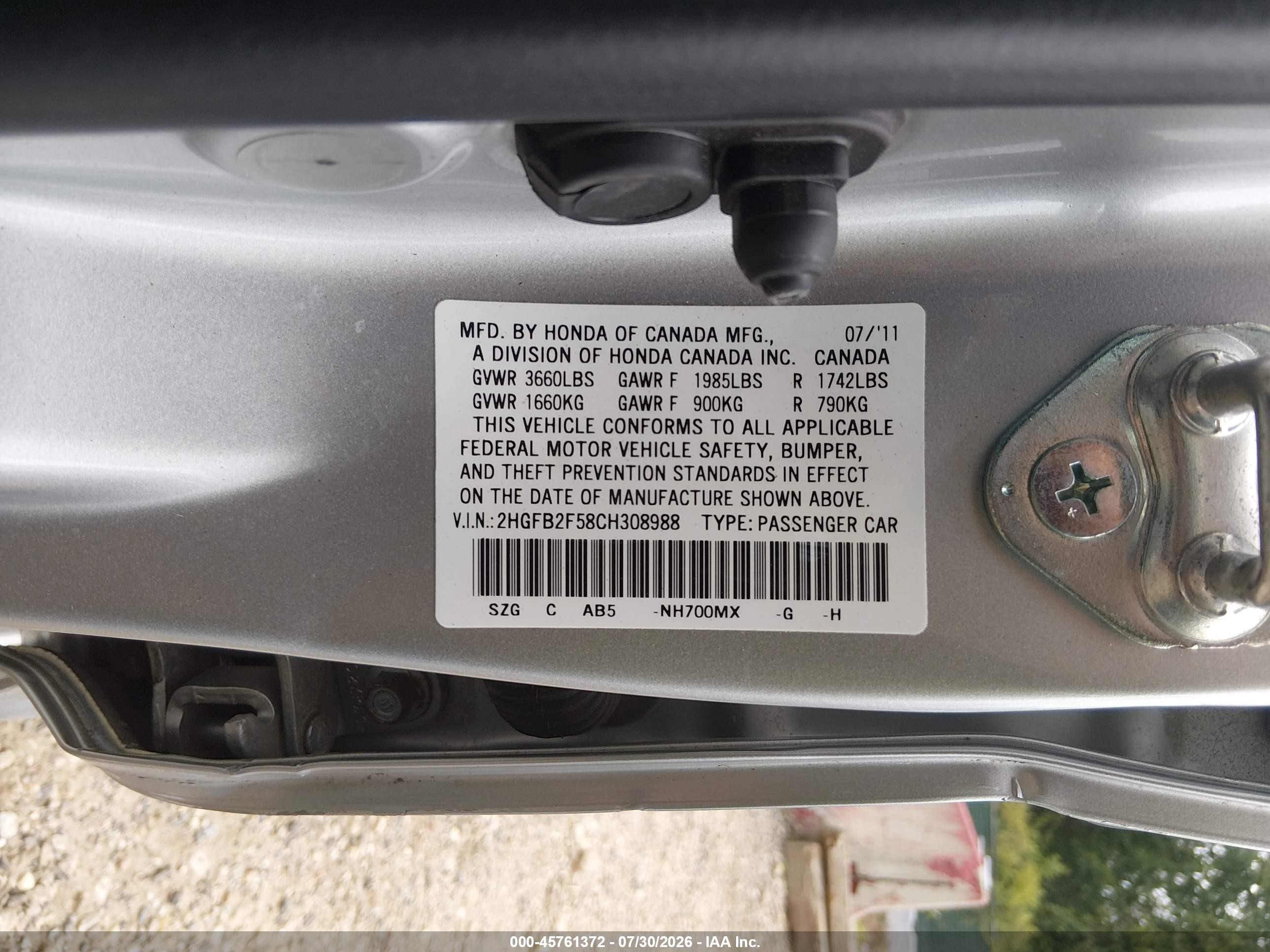 2012 Honda Civic Lx Silver vin: 2HGFB2F58CH308988