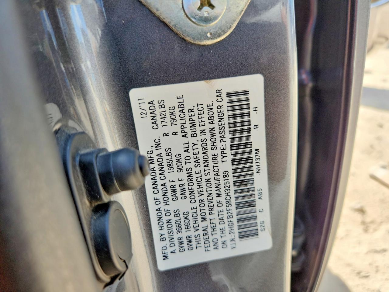 2012 Honda Civic Lx Gray vin: 2HGFB2F58CH325189