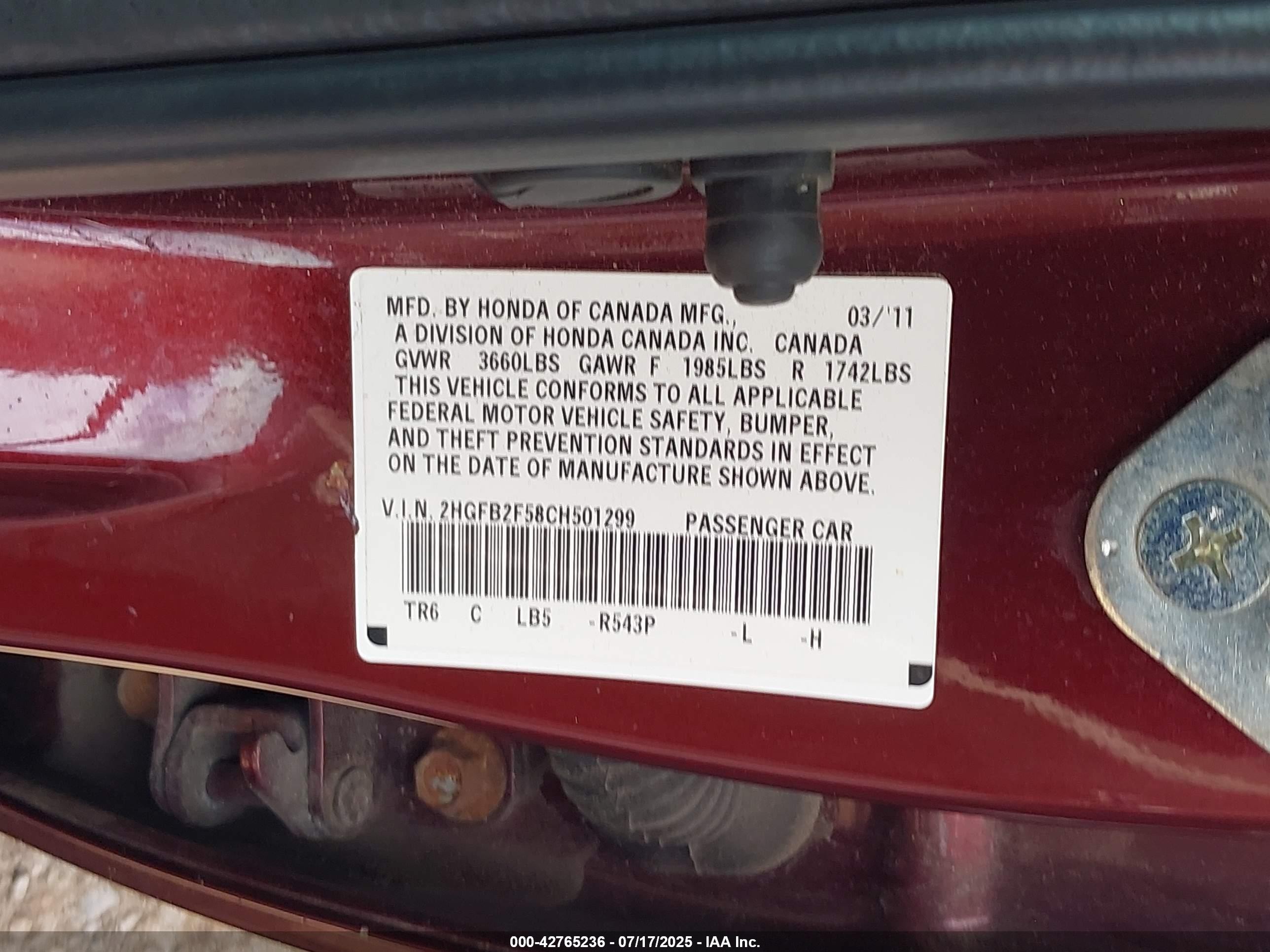 2012 Honda Civic Lx Burgundy vin: 2HGFB2F58CH501299