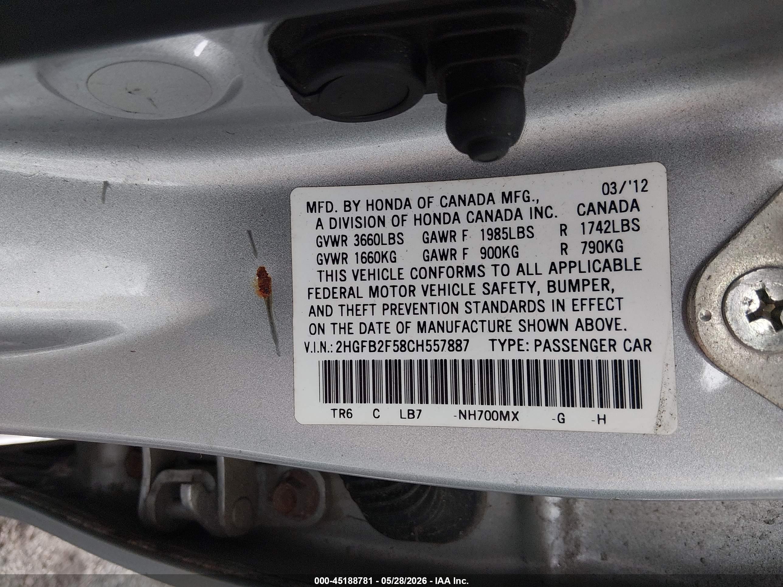 2012 Honda Civic Lx Silver vin: 2HGFB2F58CH557887