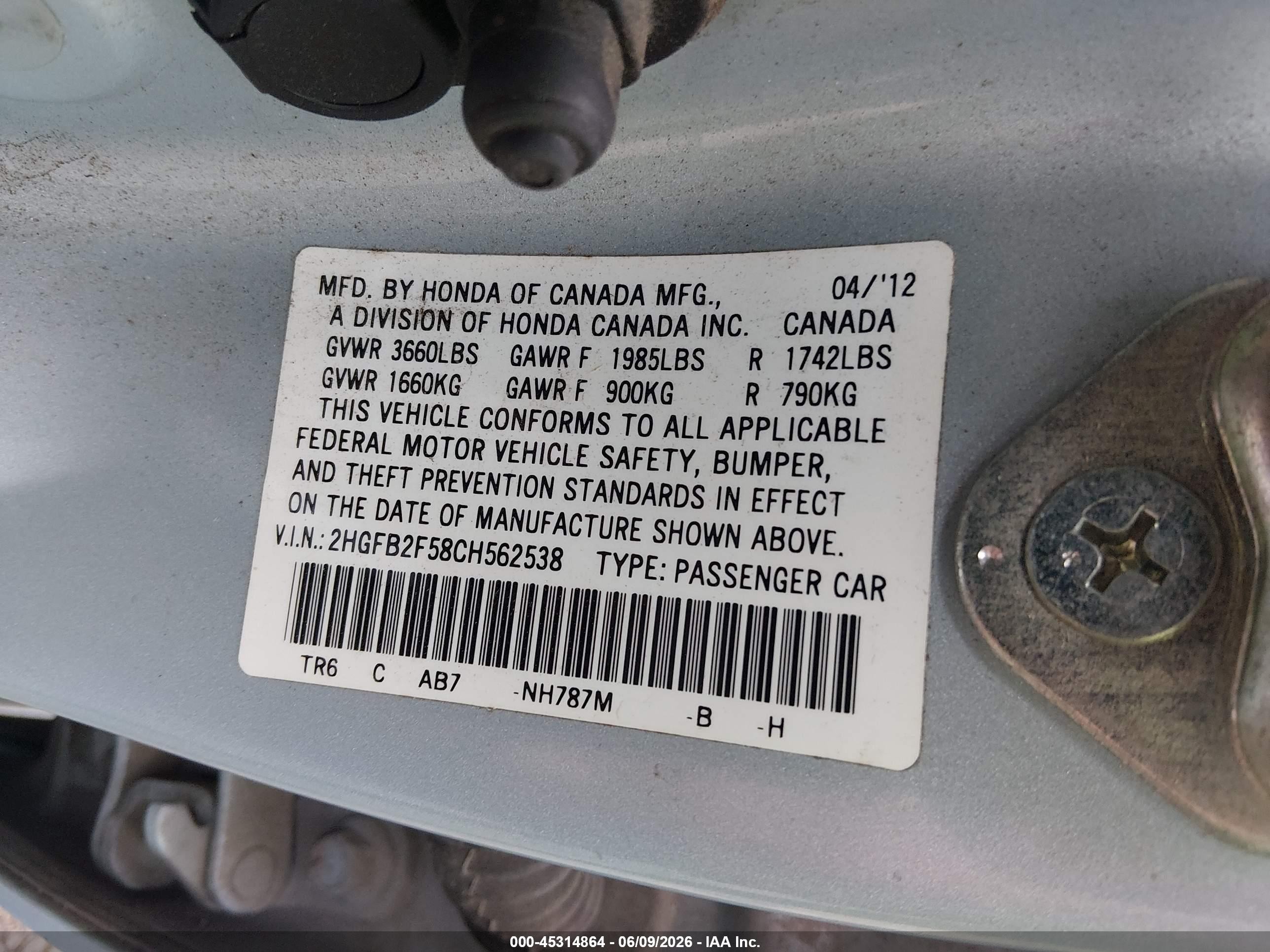 2012 Honda Civic Lx Light Blue vin: 2HGFB2F58CH562538