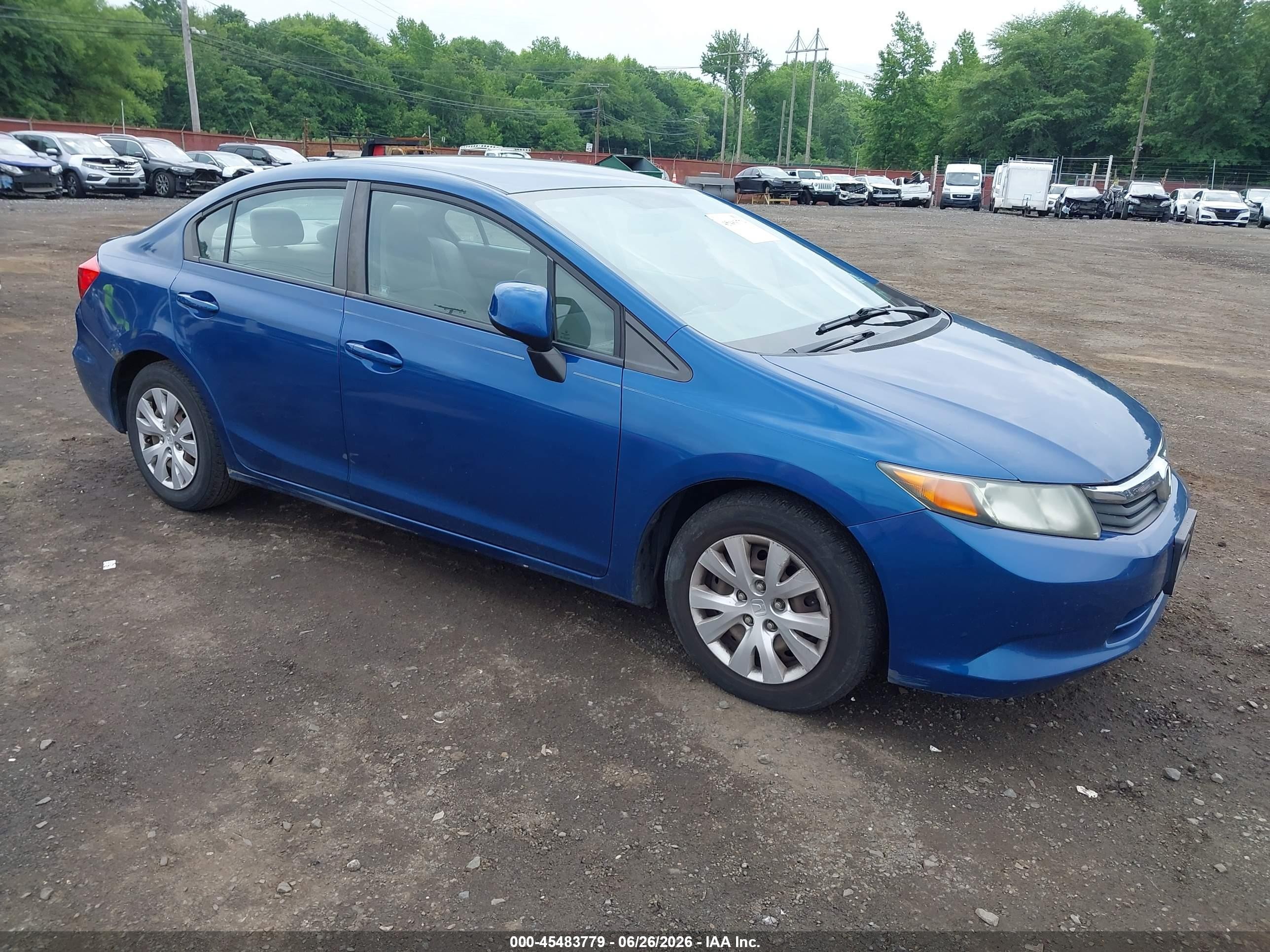 2012 Honda Civic Lx Blue vin: 2HGFB2F58CH564368
