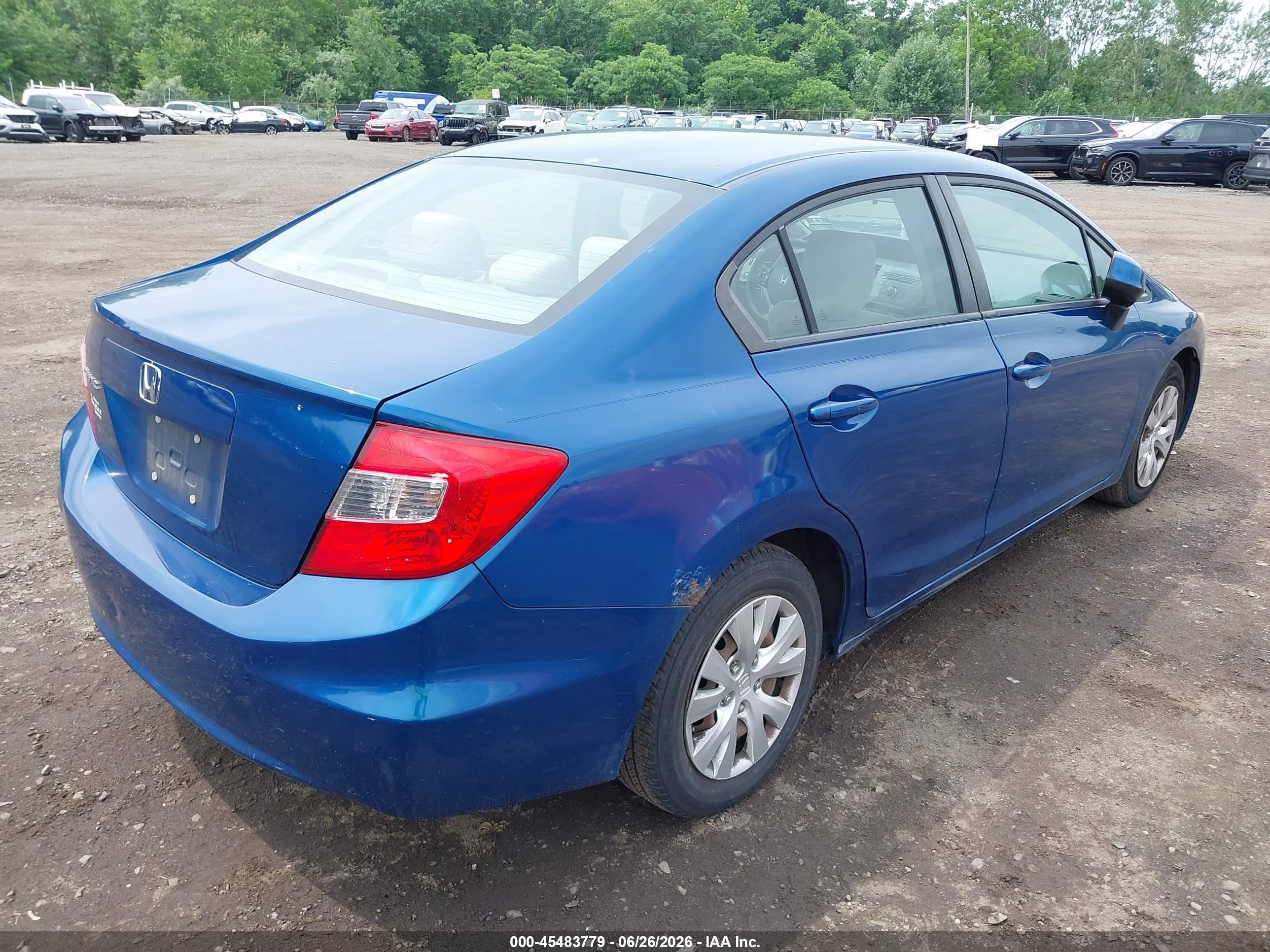 2012 Honda Civic Lx Blue vin: 2HGFB2F58CH564368
