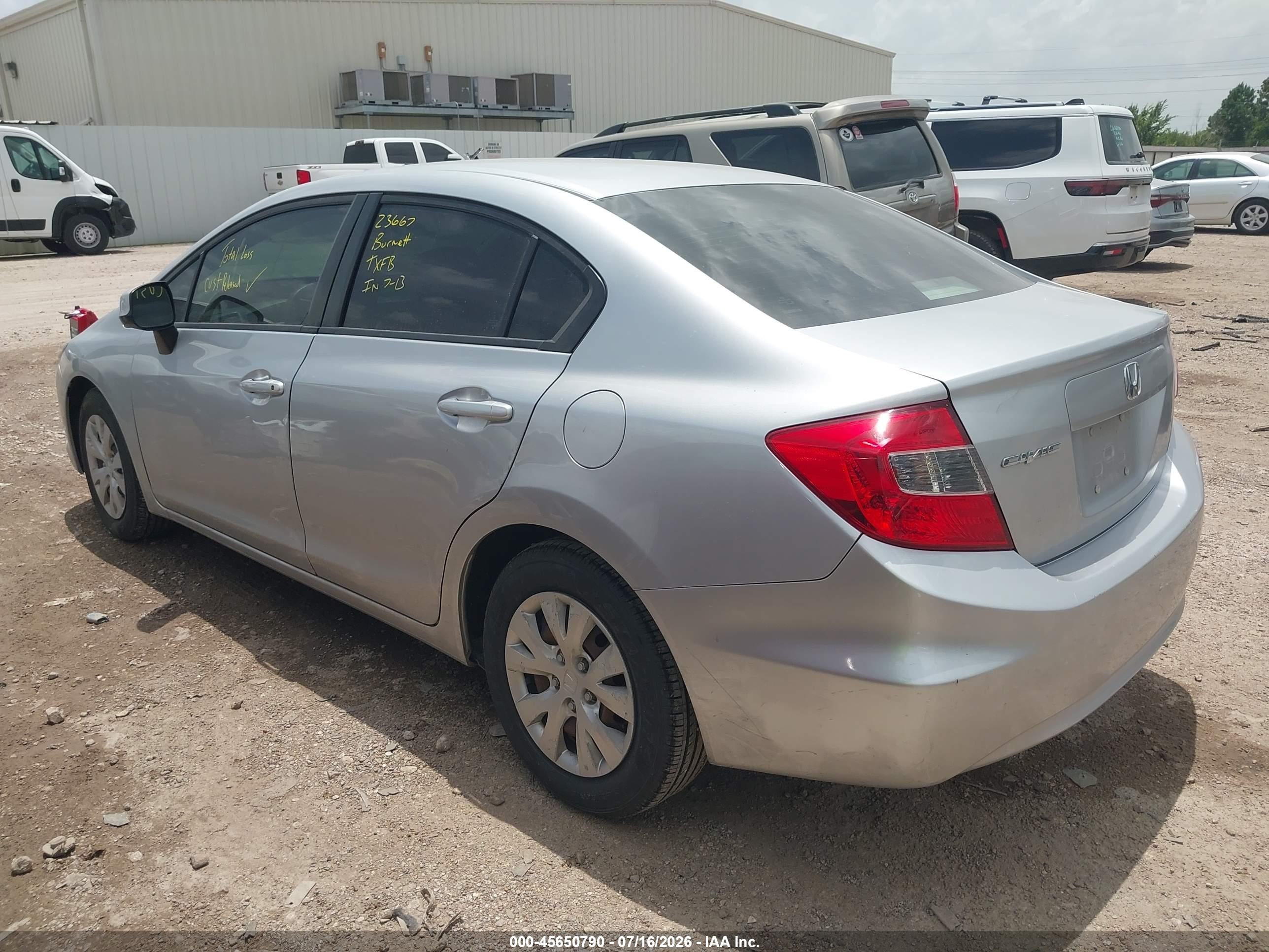 2012 Honda Civic Lx Silver vin: 2HGFB2F58CH595829
