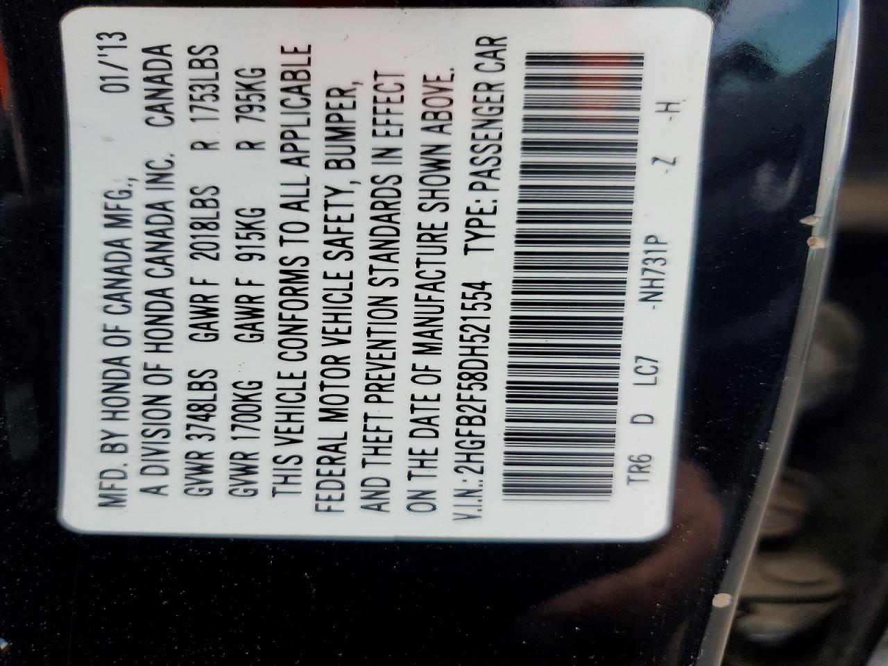 2013 Honda Civic Lx Черный vin: 2HGFB2F58DH521554