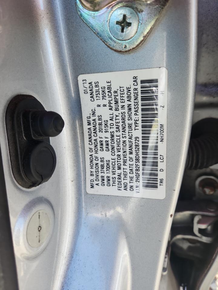 2013 Honda Civic Lx Silver vin: 2HGFB2F58DH528729