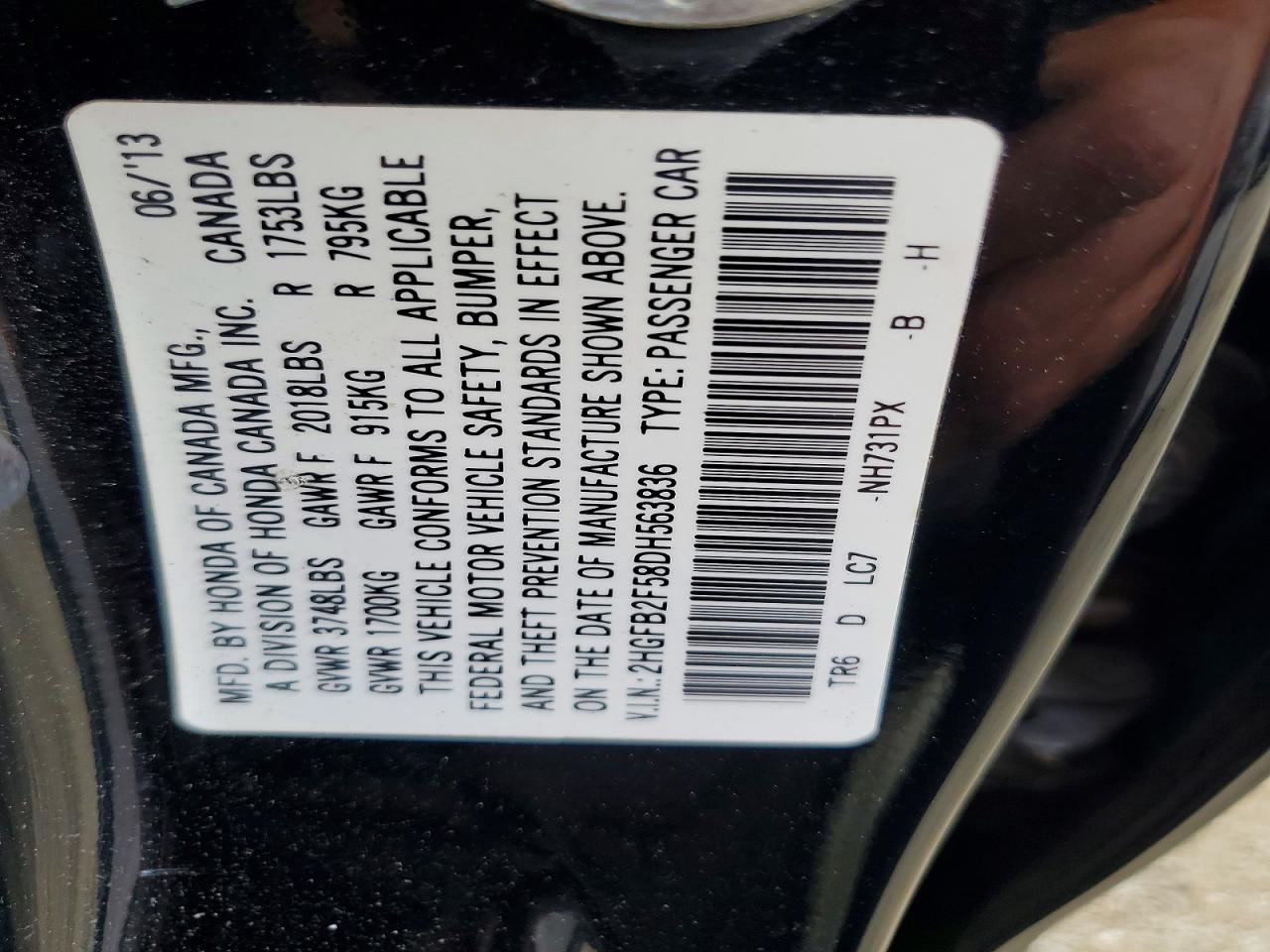 2013 Honda Civic Lx Black vin: 2HGFB2F58DH563836