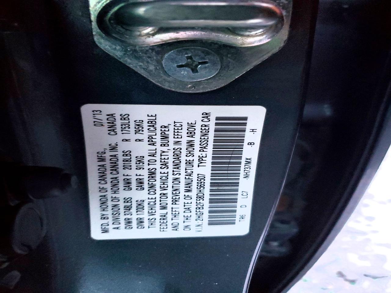 2013 Honda Civic Lx Gray vin: 2HGFB2F58DH569507