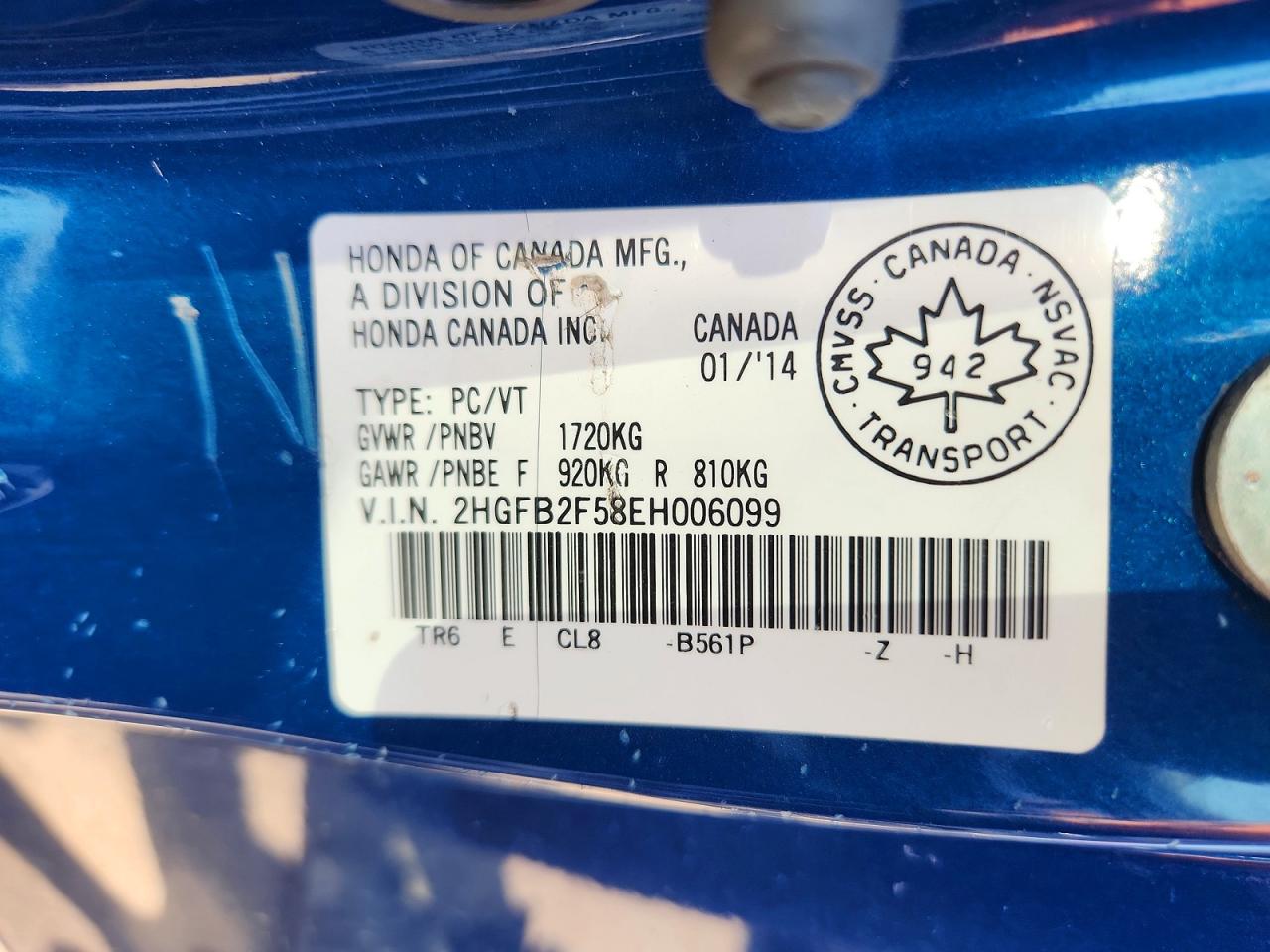 2014 Honda Civic Lx Blue vin: 2HGFB2F58EH006099