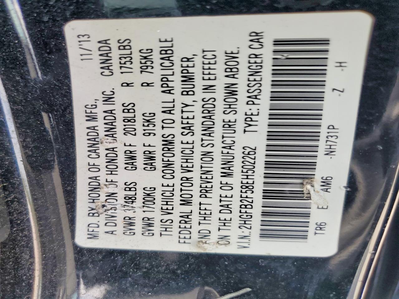2014 Honda Civic Lx Black vin: 2HGFB2F58EH502262