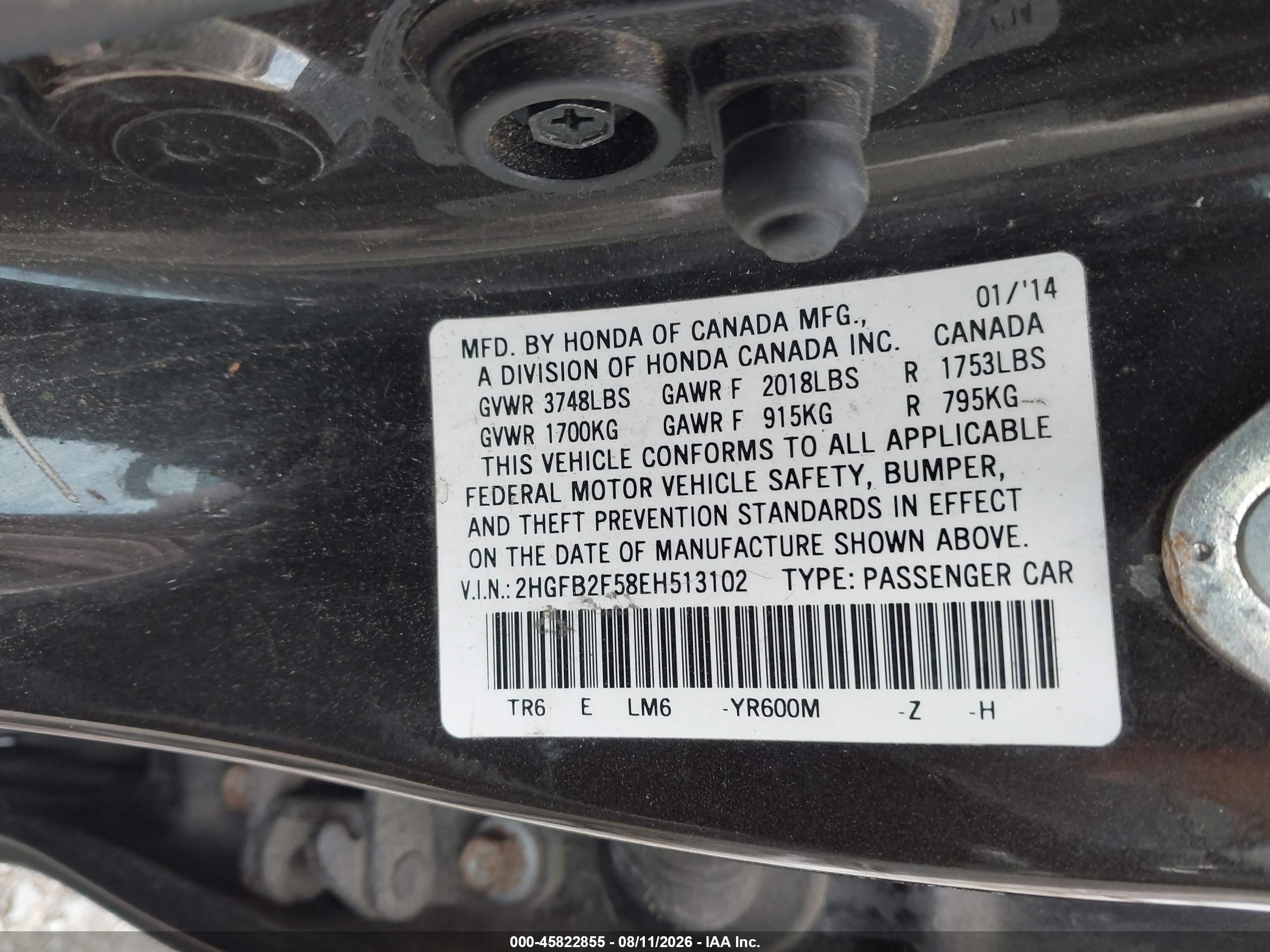2014 Honda Civic Lx Brown vin: 2HGFB2F58EH513102