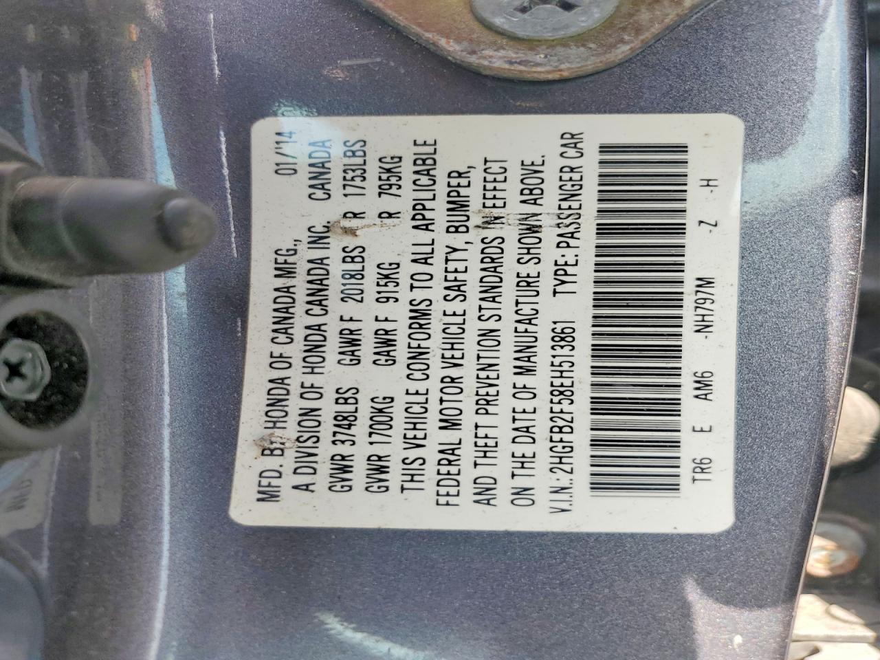 2014 Honda Civic Lx Charcoal vin: 2HGFB2F58EH513861