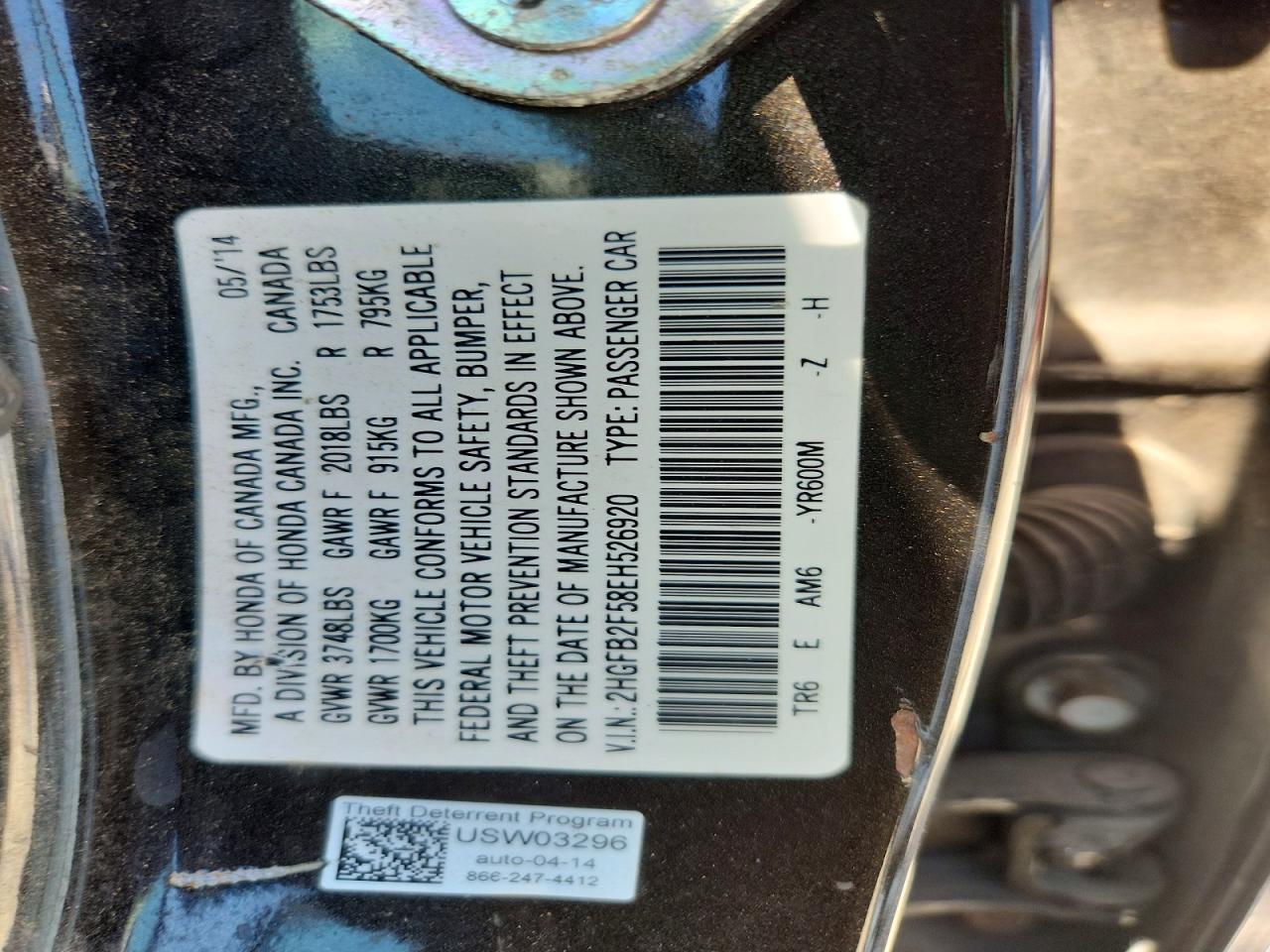 2014 Honda Civic Lx Угольный vin: 2HGFB2F58EH526920
