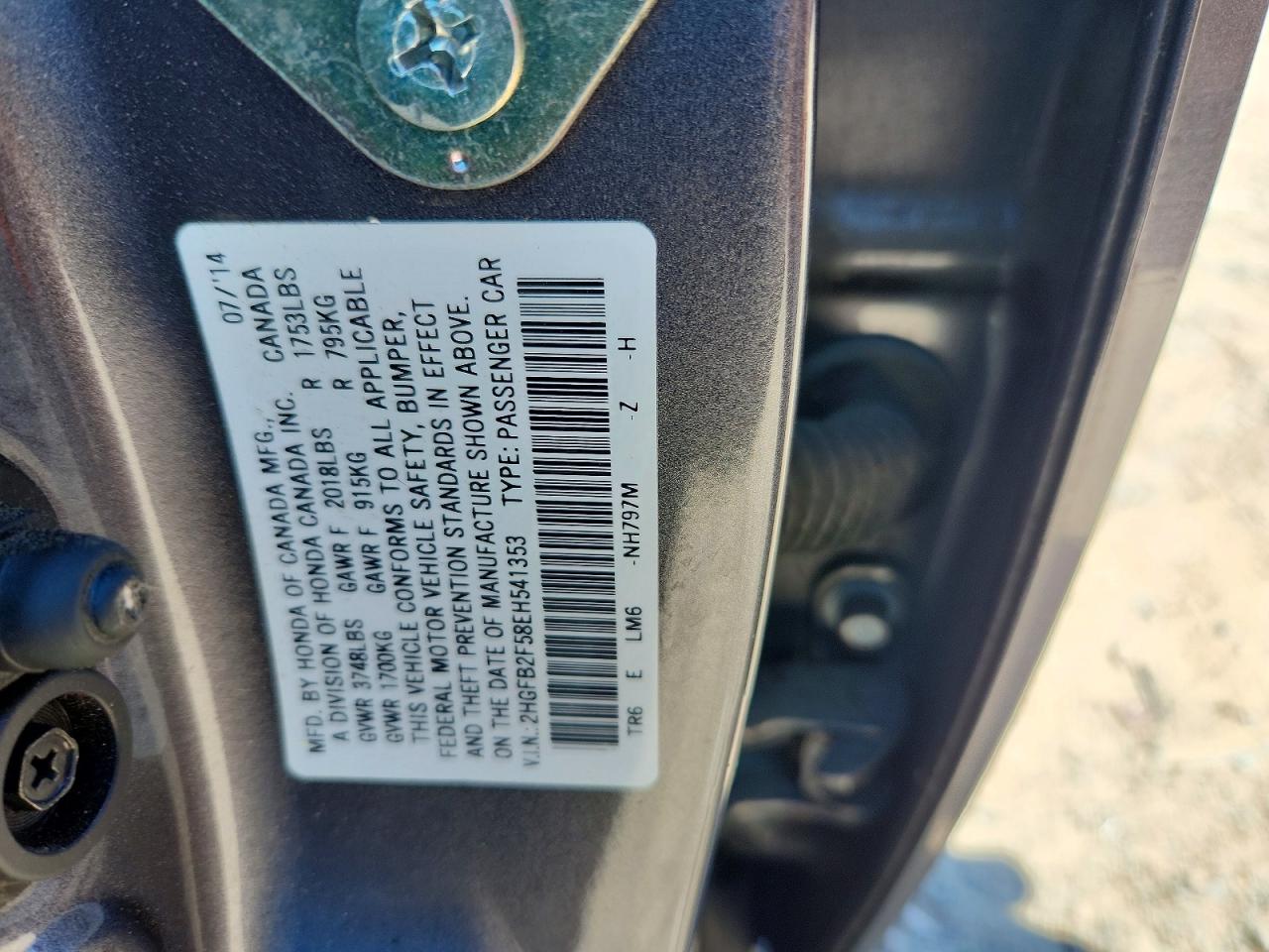 2014 Honda Civic Lx Charcoal vin: 2HGFB2F58EH541353