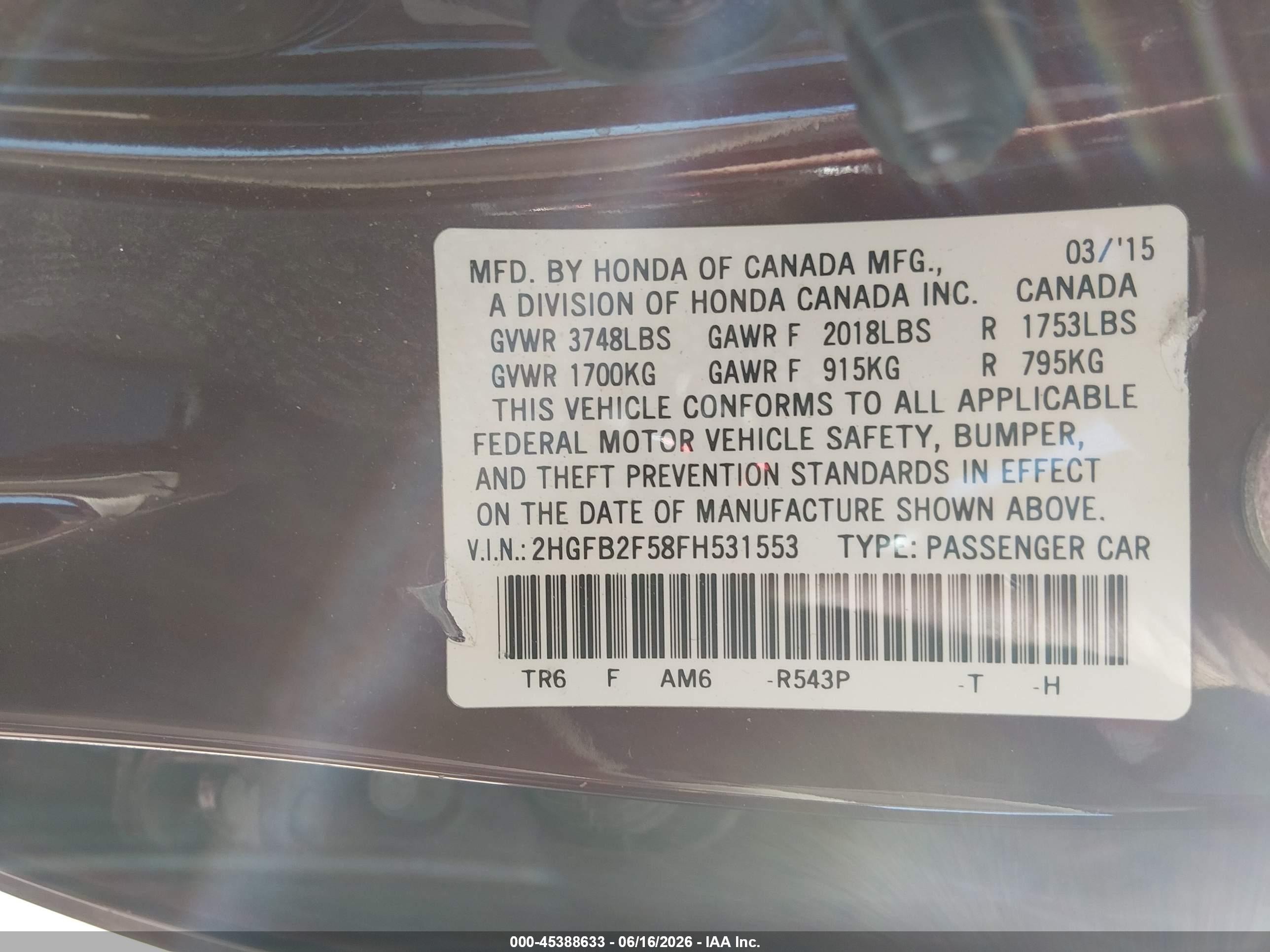 2015 Honda Civic Lx Burgundy vin: 2HGFB2F58FH531553