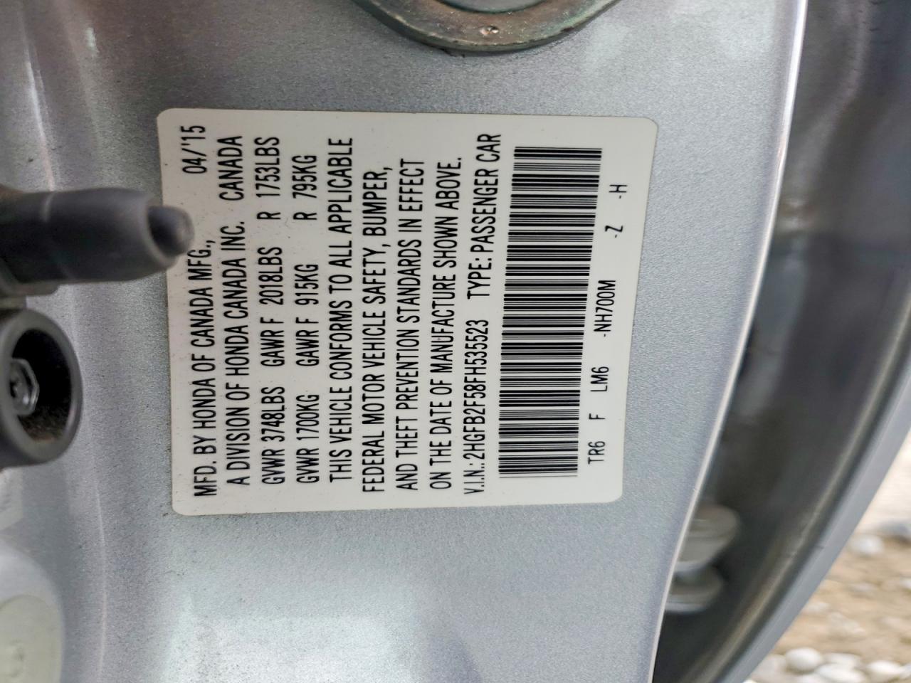 2015 Honda Civic Lx Silver vin: 2HGFB2F58FH535523