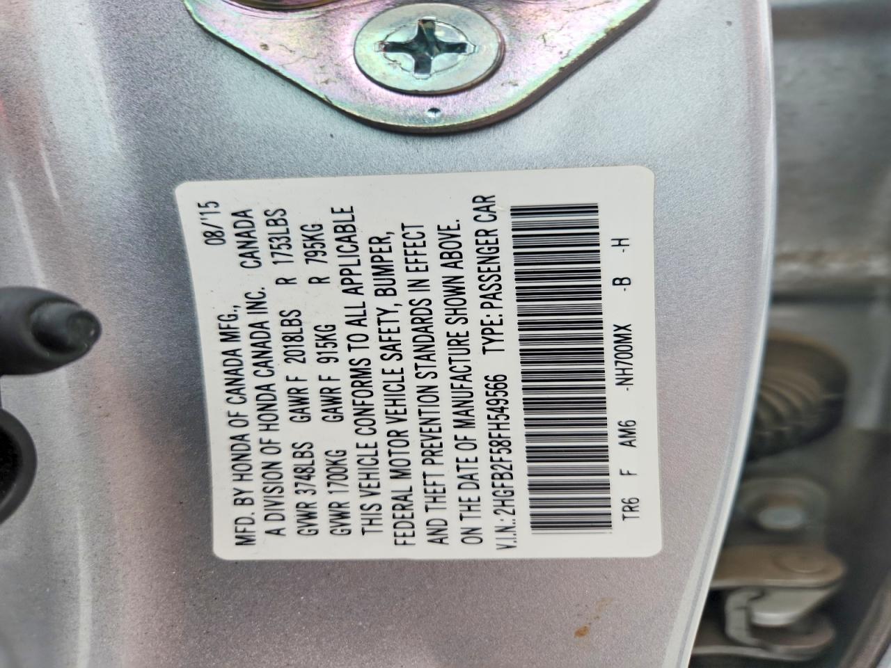 2015 Honda Civic Lx Silver vin: 2HGFB2F58FH549566
