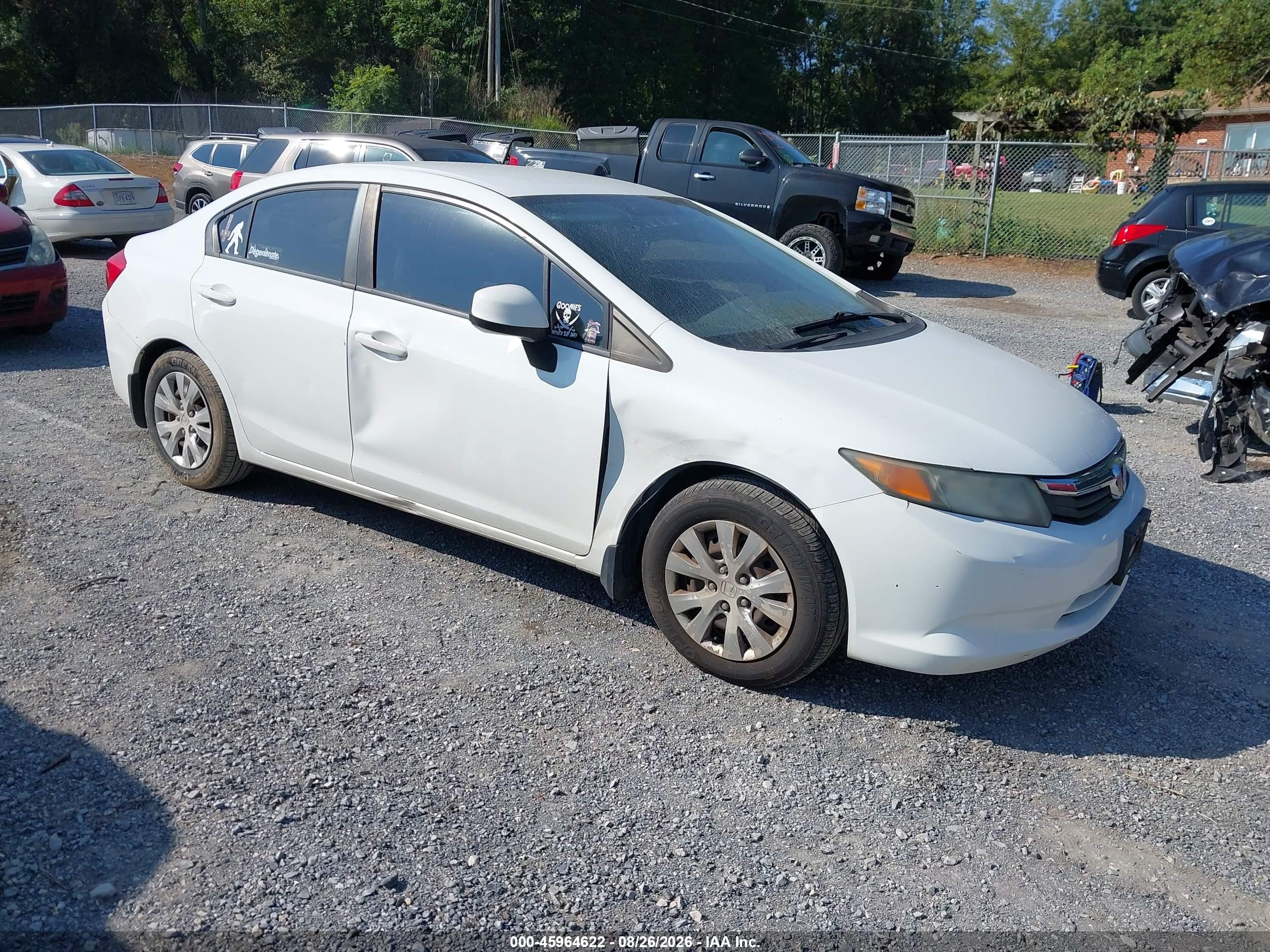 2012 Honda Civic Lx White vin: 2HGFB2F59CH300401