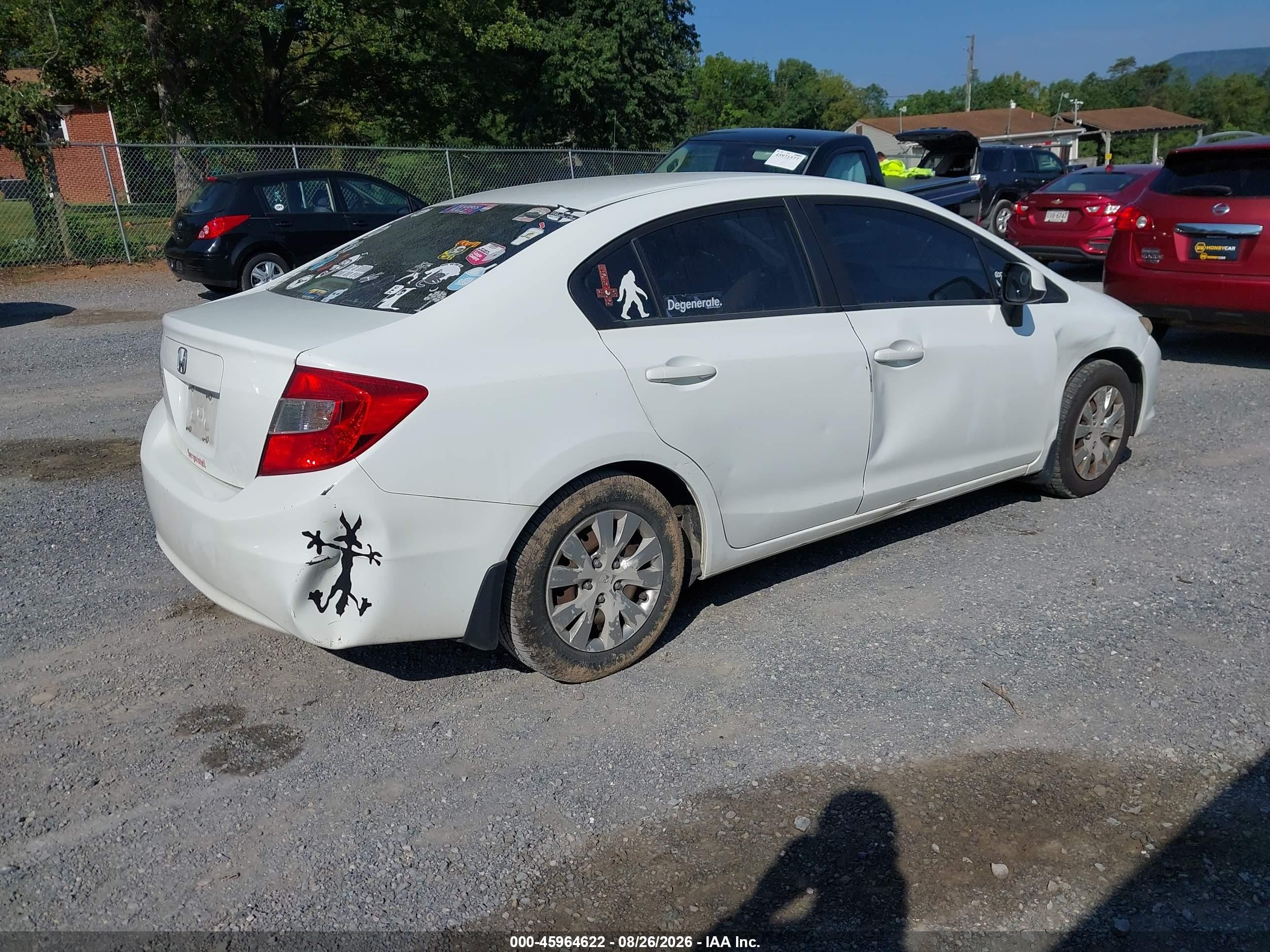 2012 Honda Civic Lx White vin: 2HGFB2F59CH300401
