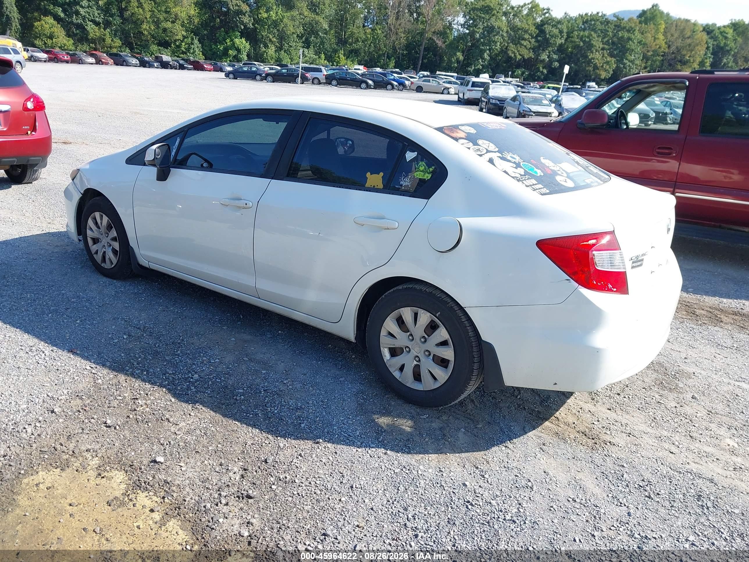 2012 Honda Civic Lx White vin: 2HGFB2F59CH300401