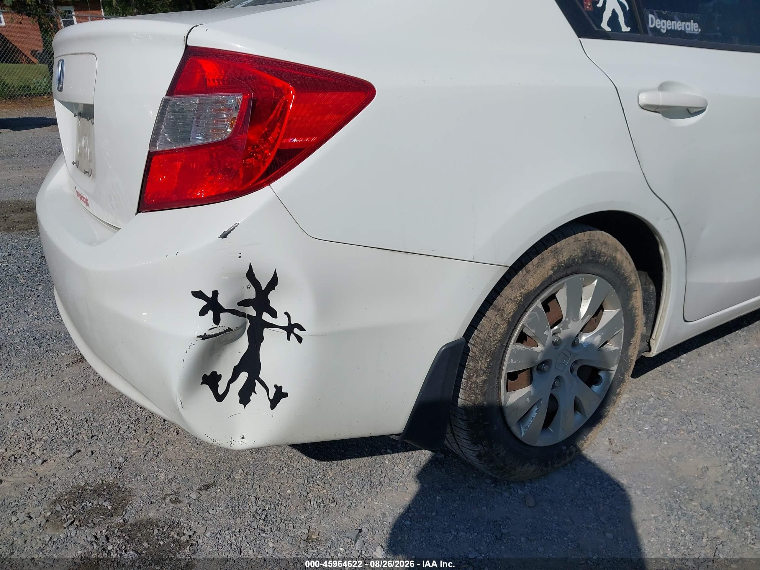2012 Honda Civic Lx White vin: 2HGFB2F59CH300401