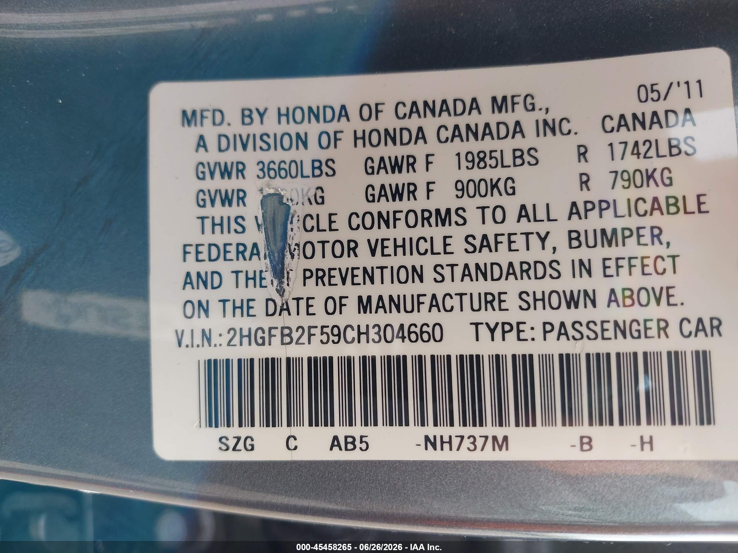 2012 Honda Civic Lx Gray vin: 2HGFB2F59CH304660