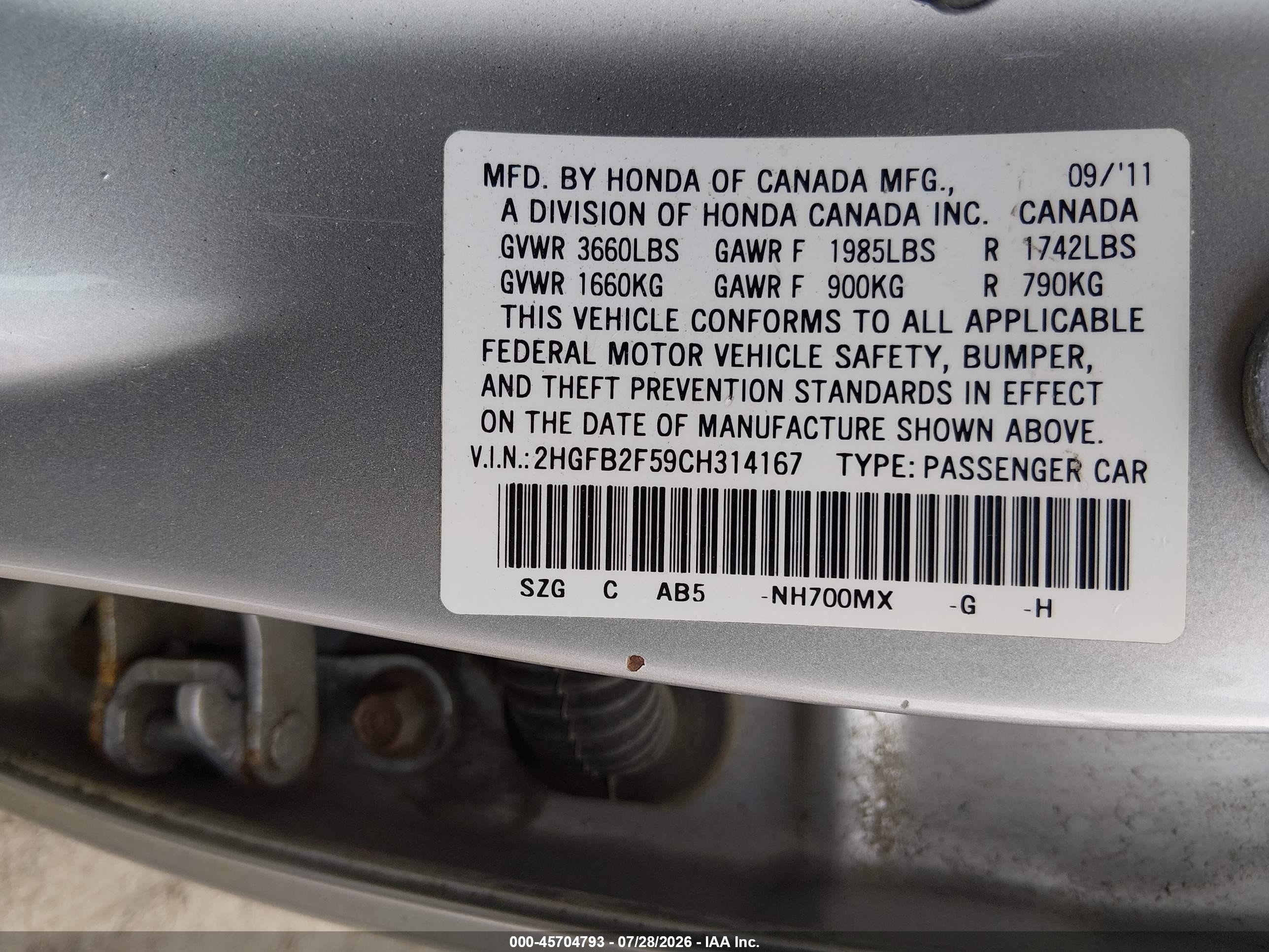2012 Honda Civic Lx Silver vin: 2HGFB2F59CH314167