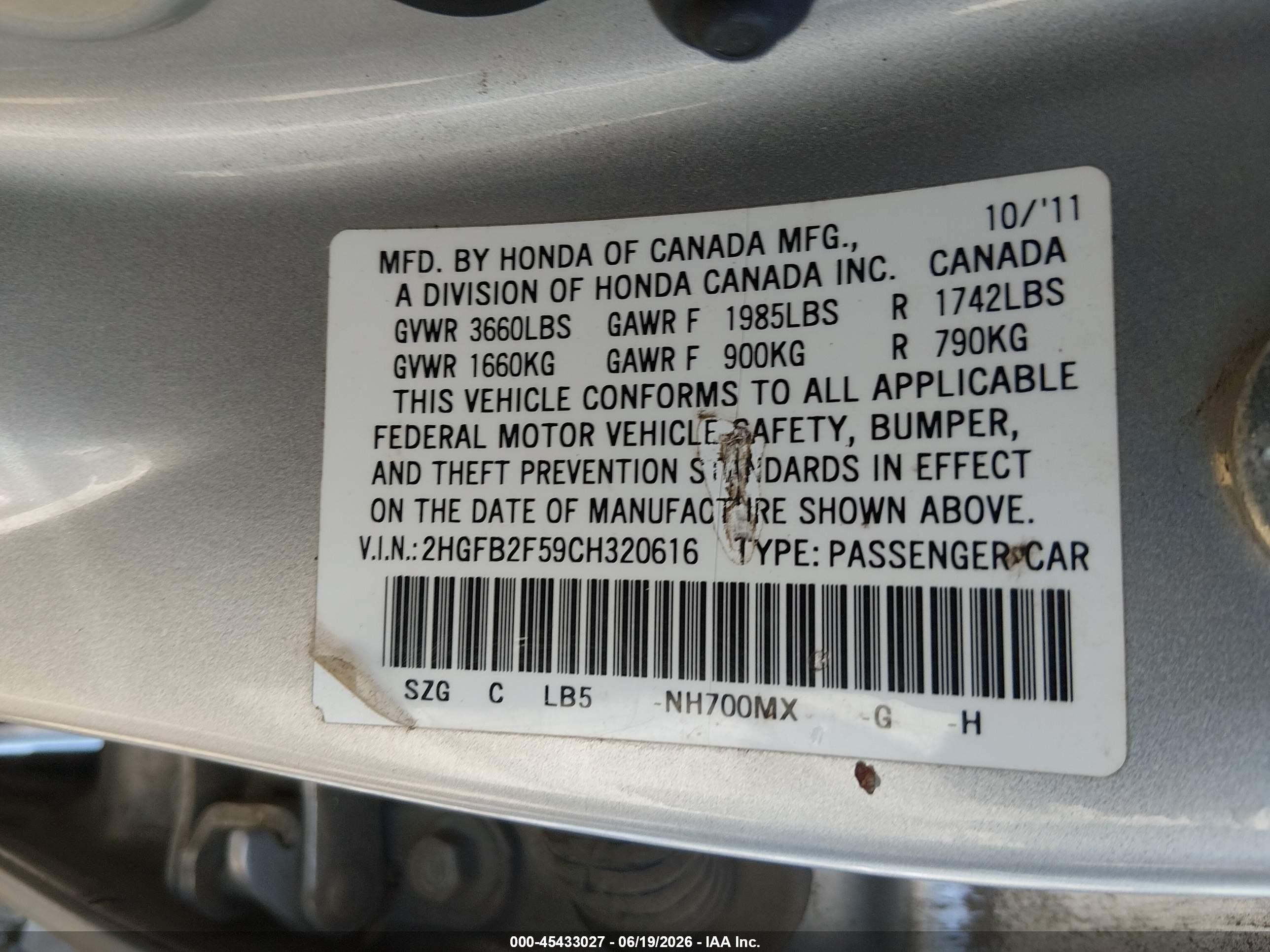 2012 Honda Civic Lx Silver vin: 2HGFB2F59CH320616