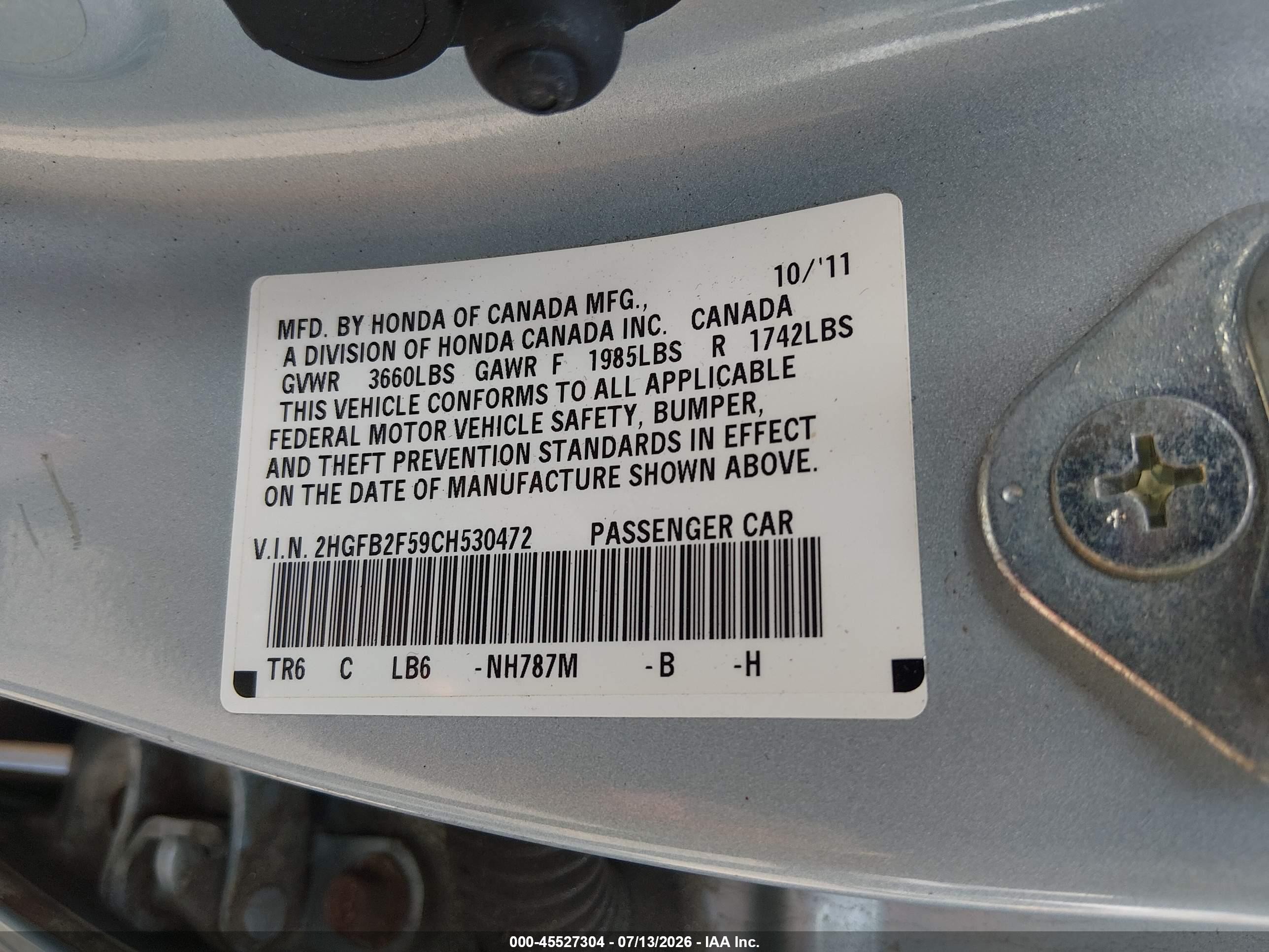 2012 Honda Civic Lx Light Blue vin: 2HGFB2F59CH530472