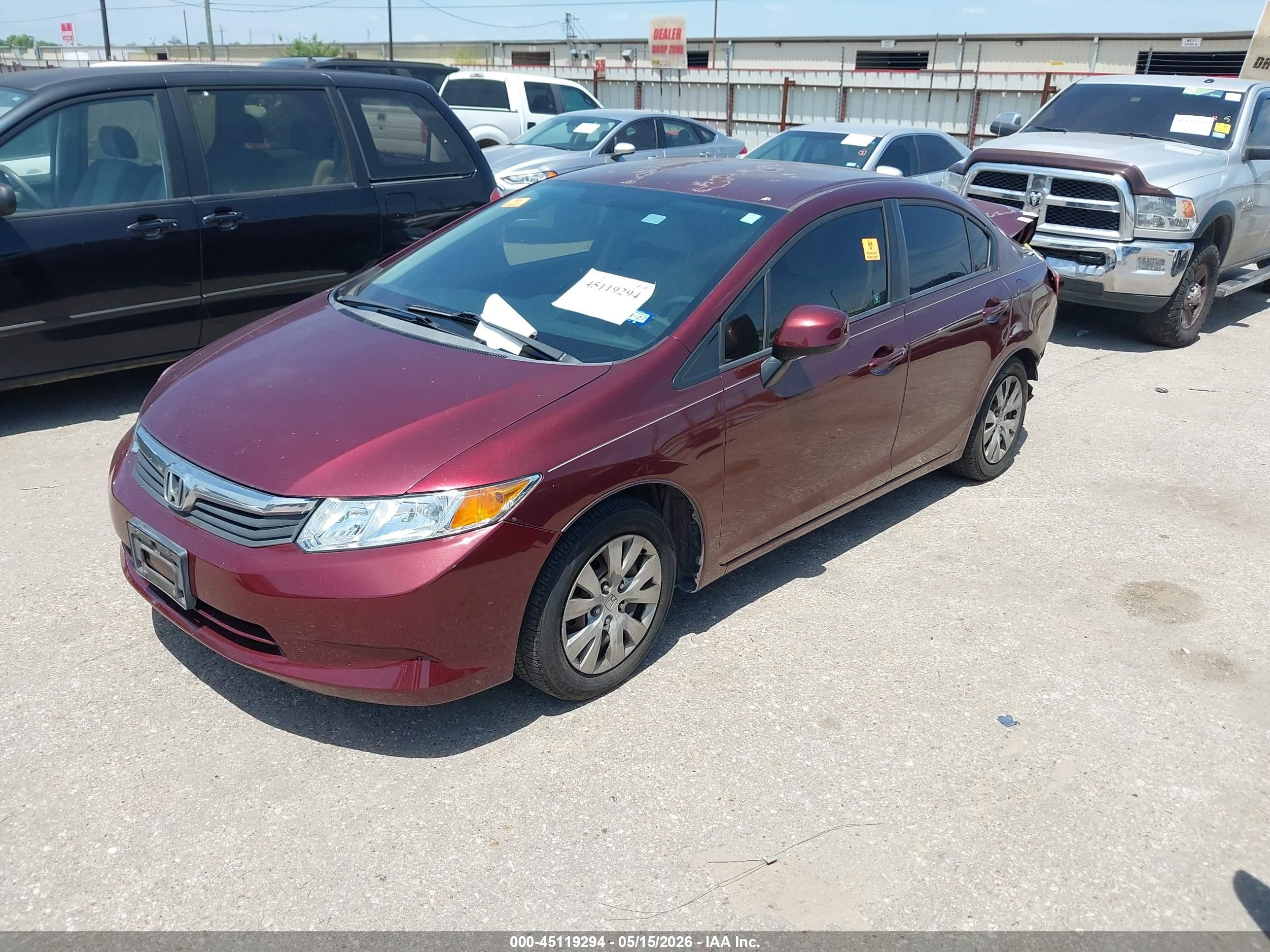 2012 Honda Civic Lx Red vin: 2HGFB2F59CH533341