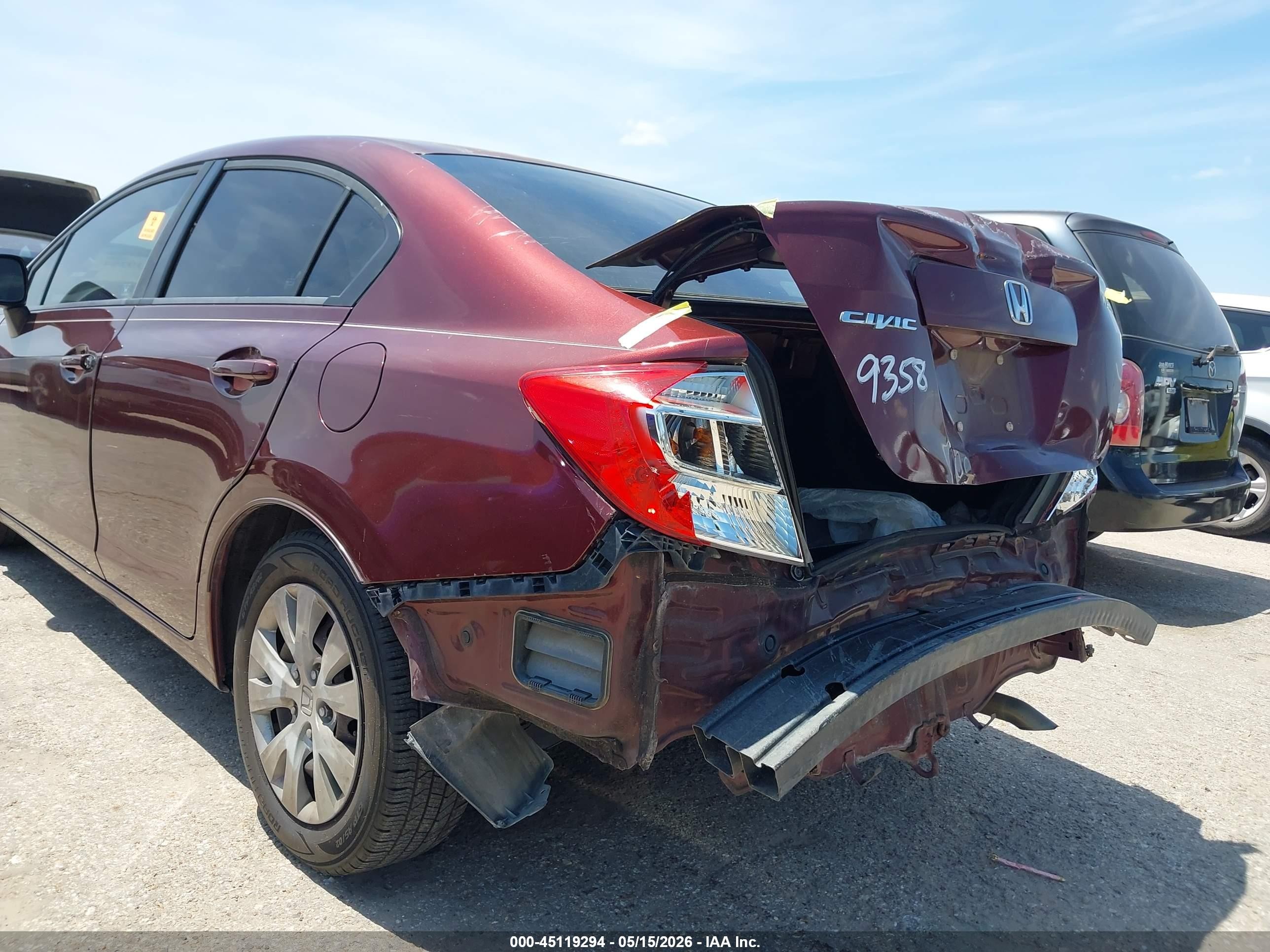 2012 Honda Civic Lx Red vin: 2HGFB2F59CH533341