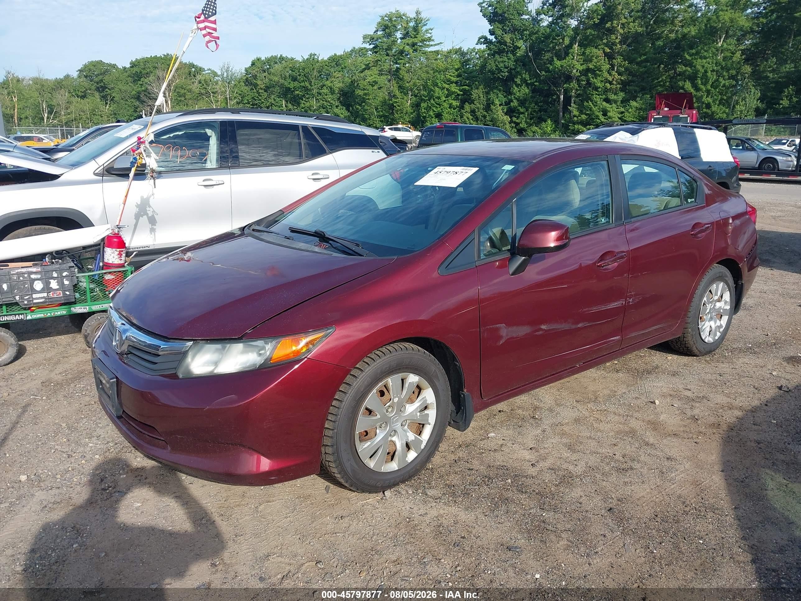 2012 Honda Civic Lx Red vin: 2HGFB2F59CH605798