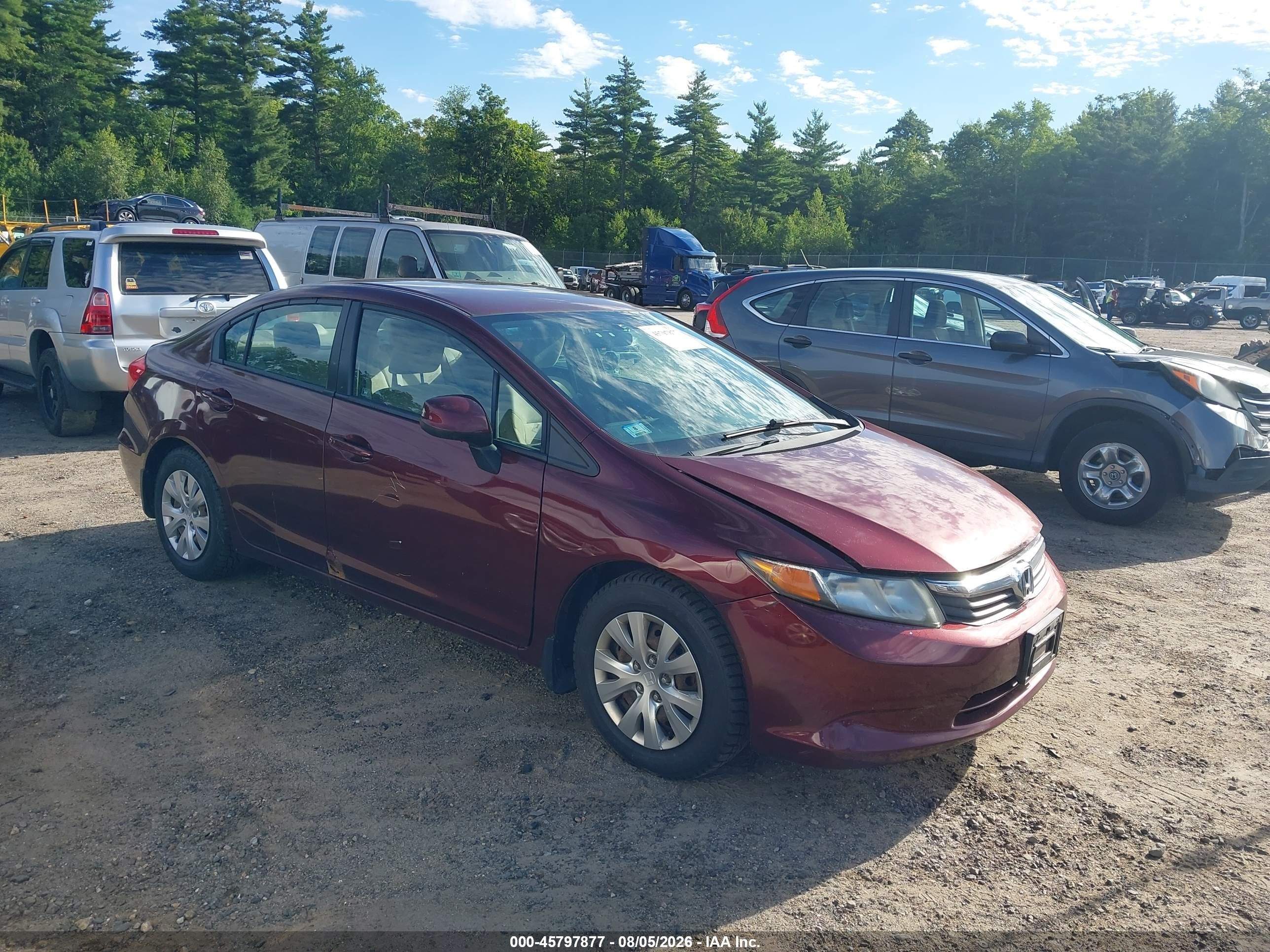 2012 Honda Civic Lx Red vin: 2HGFB2F59CH605798