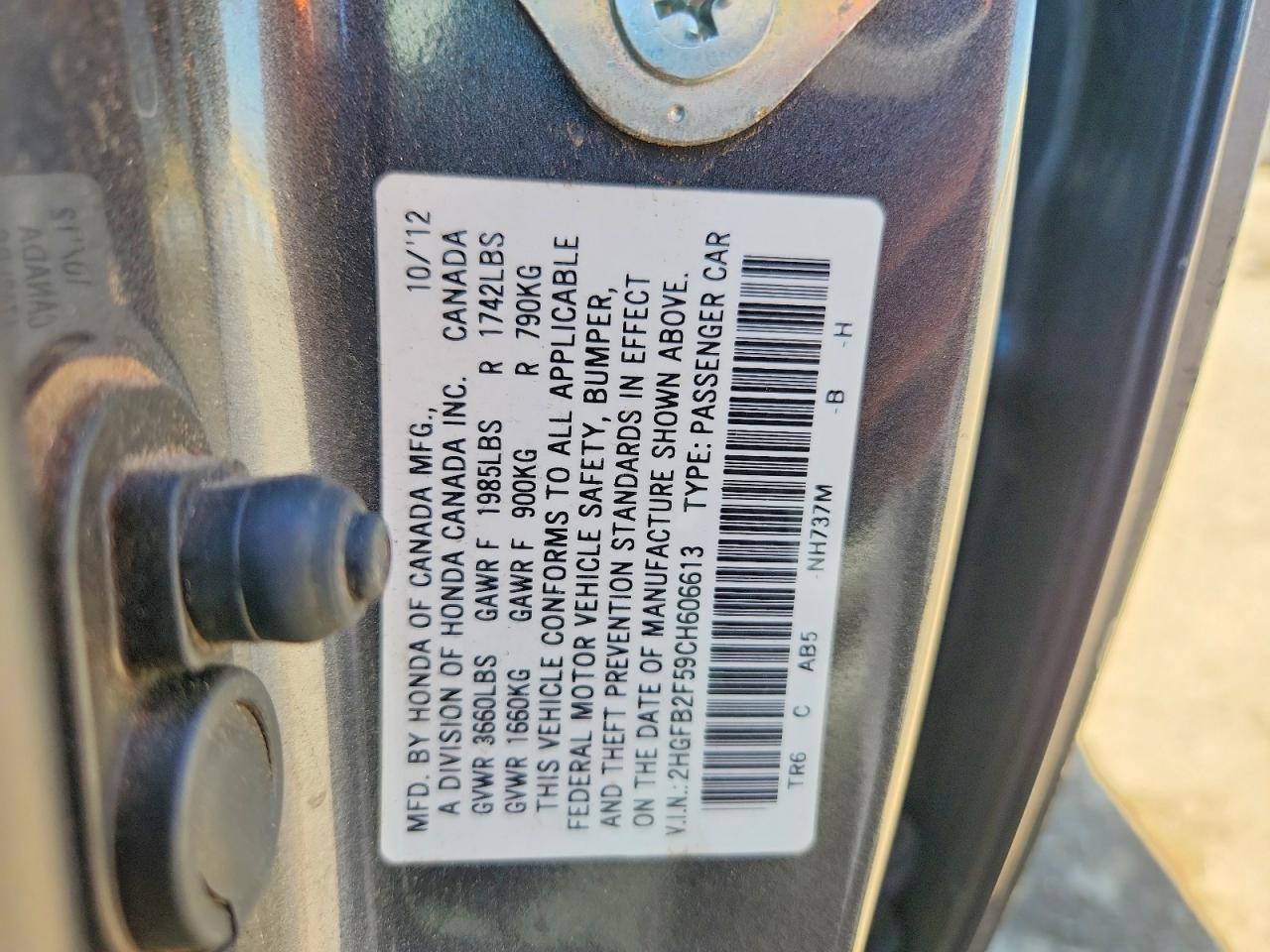 2012 Honda Civic Lx Gray vin: 2HGFB2F59CH606613