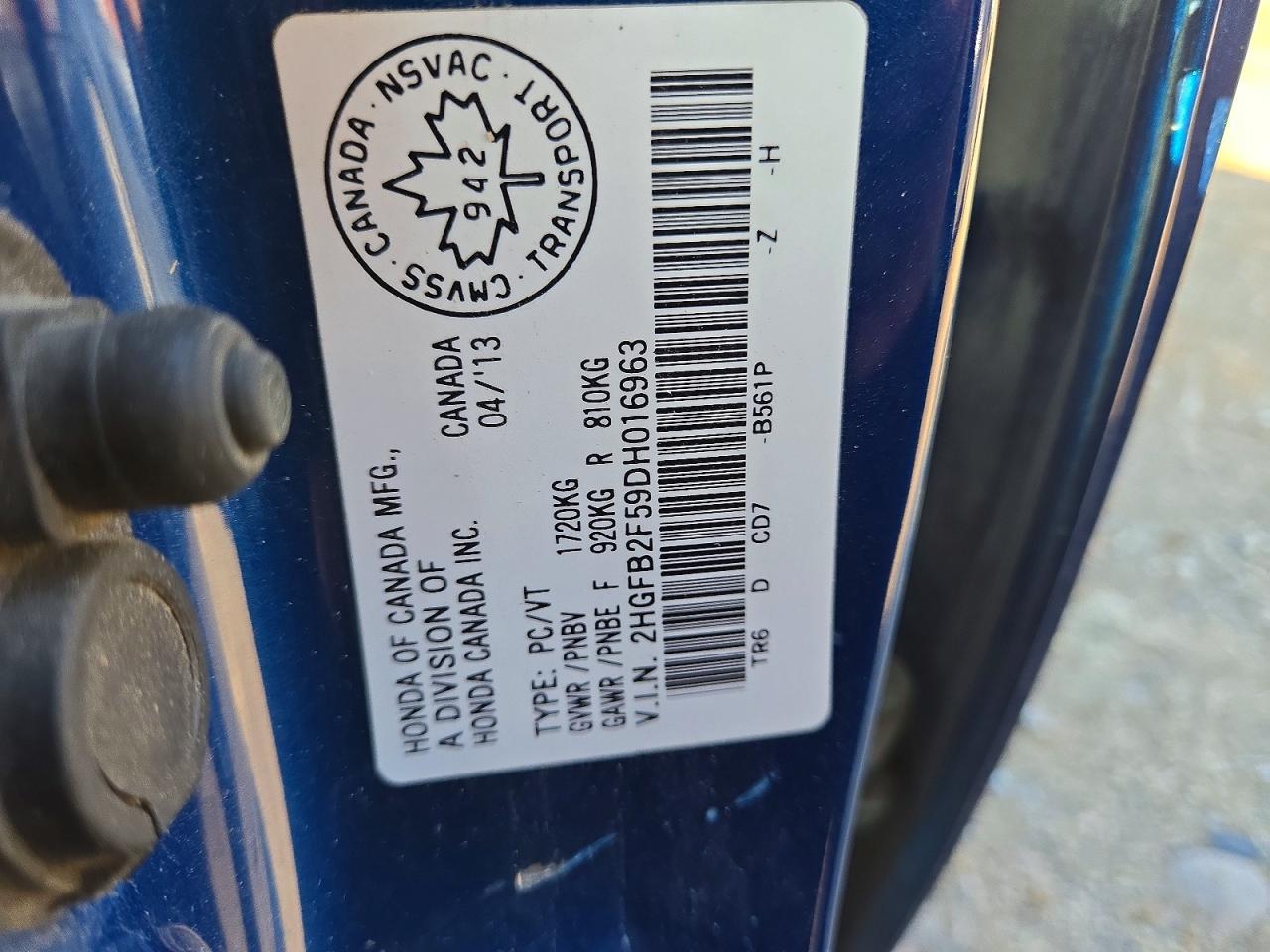 2013 Honda Civic Lx Blue vin: 2HGFB2F59DH016963