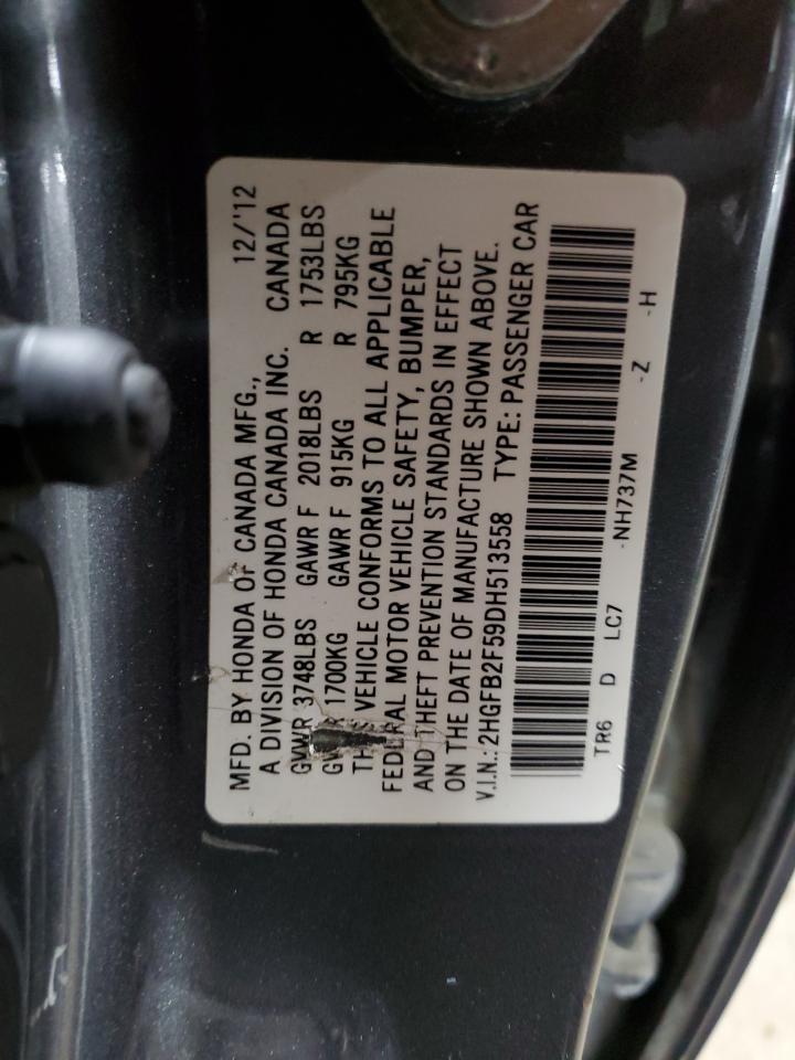 2013 Honda Civic Lx Charcoal vin: 2HGFB2F59DH513558