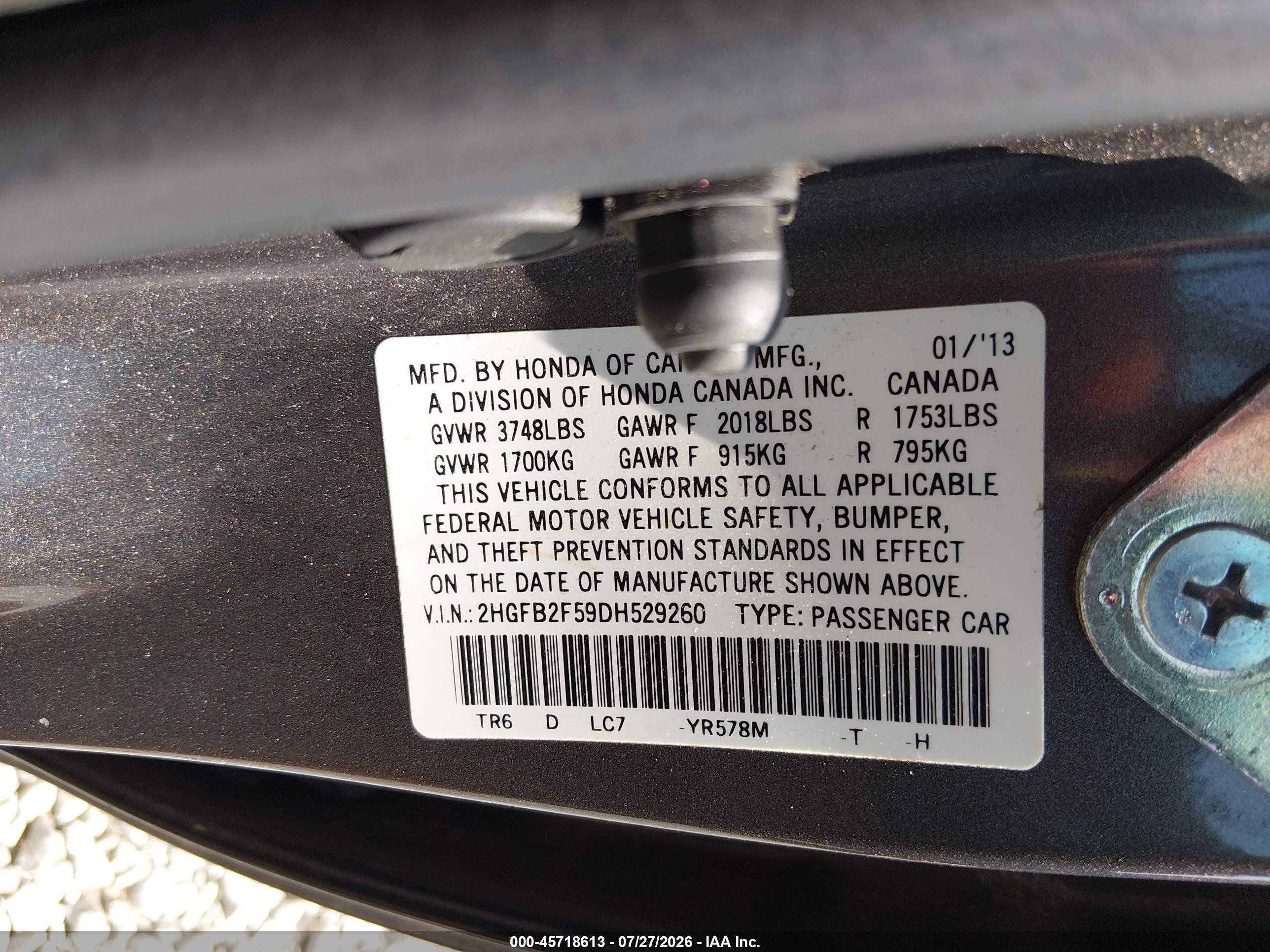 2013 Honda Civic Lx Gray vin: 2HGFB2F59DH529260