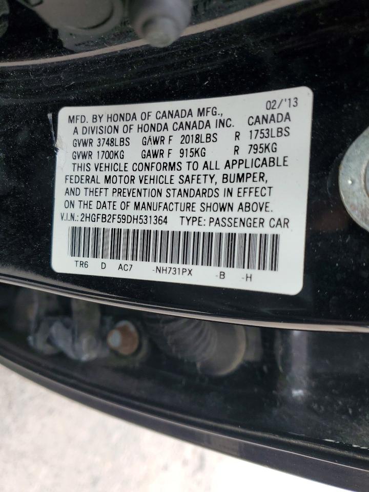 2013 Honda Civic Lx Black vin: 2HGFB2F59DH531364