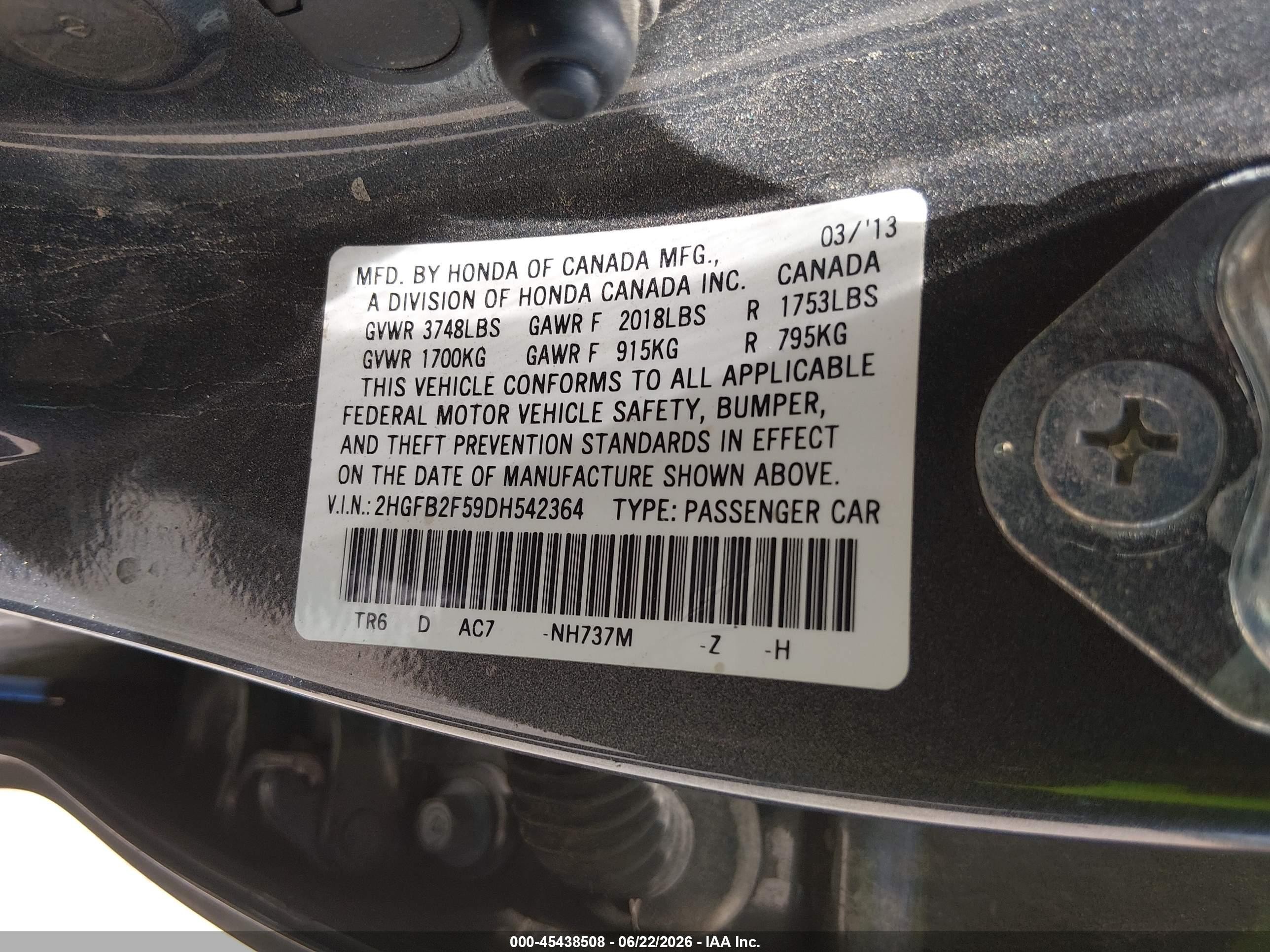 2013 Honda Civic Lx Gray vin: 2HGFB2F59DH542364